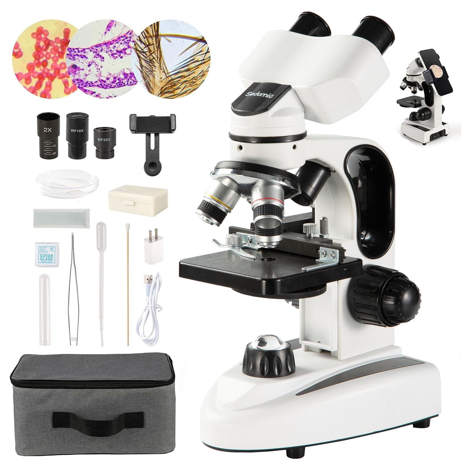 Compound Binocular Microscope 40X-2000X LED Lighting for Kids Students Adults School Laboratory Home Education with Microscope Slides Set Phone Adapter Spiral Moving Scale