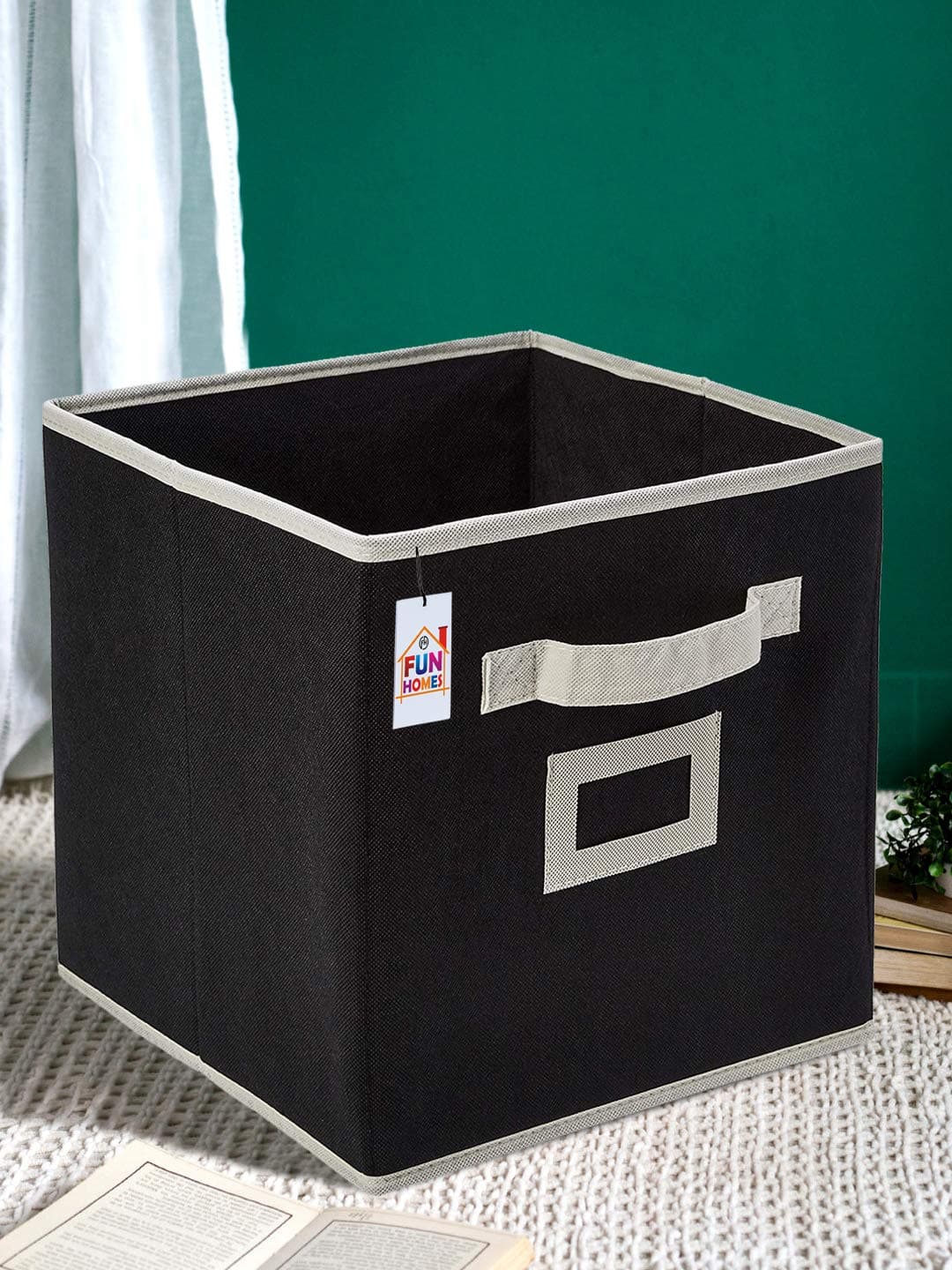 Fun Homes Non Woven Fabric Foldable Large Size Storage Cube Toy, Books, Shoes Storage Box with Handle (Black, Extra Large)