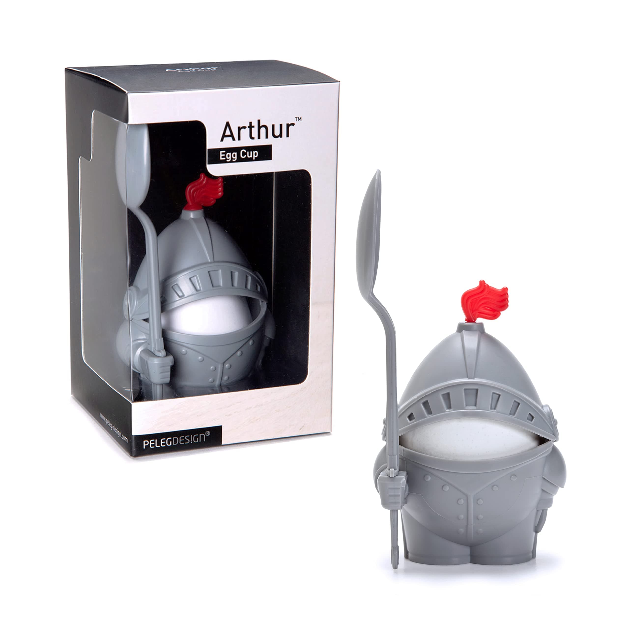 Egg Cup Holder with Spoon – Egg Cups for Soft & Hard Boiled Eggs, Funny Knight Design, Cute Kitchen Gift & Quirky Breakfast Gadget (Arthur)