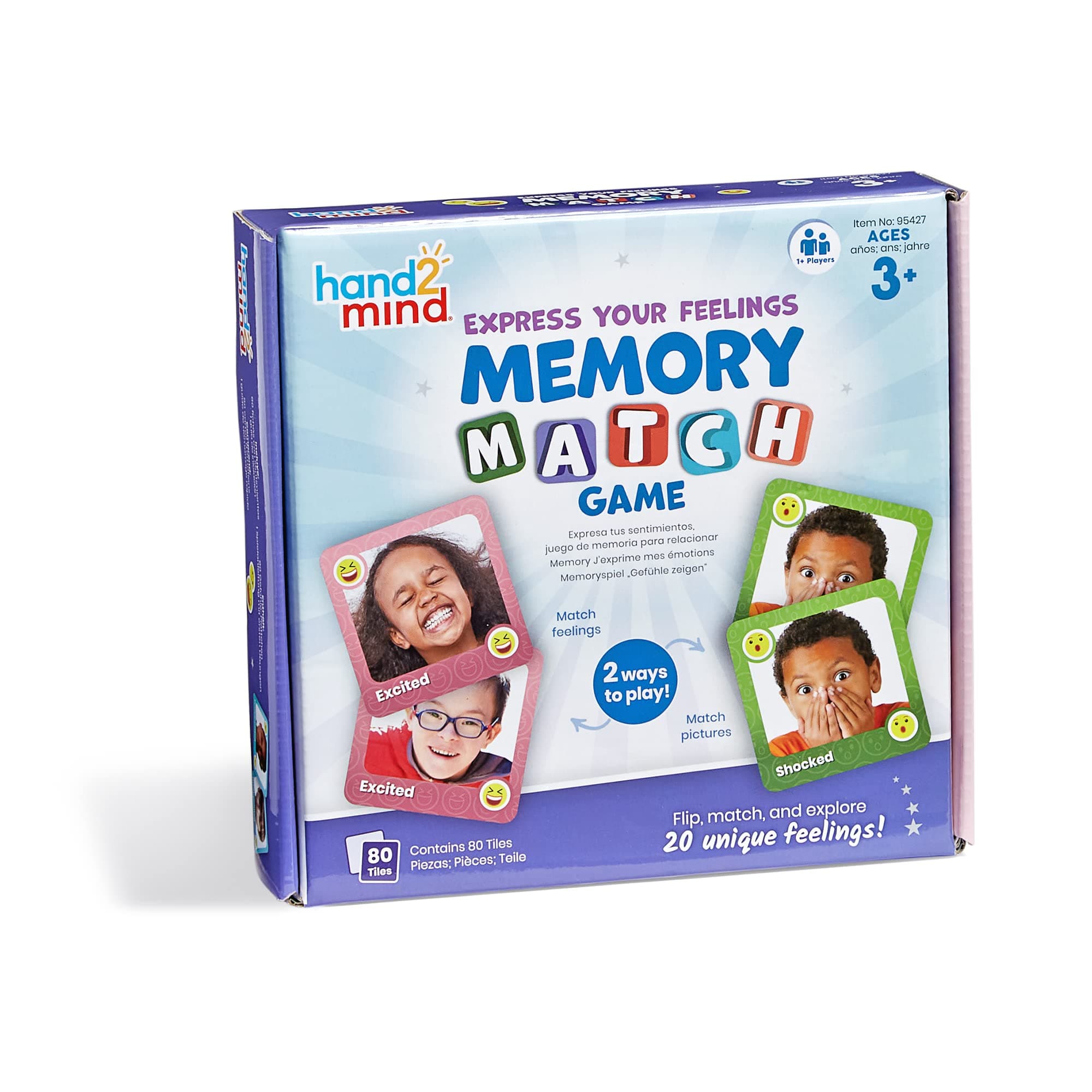 hand2mind Express Your Feelings Memory Match Game, Emotion Cards, Matching Game, Emotional Intelligence for Kids, Play Therapy Games for Kids, Social Emotional Learning Activities, Social Skills Games