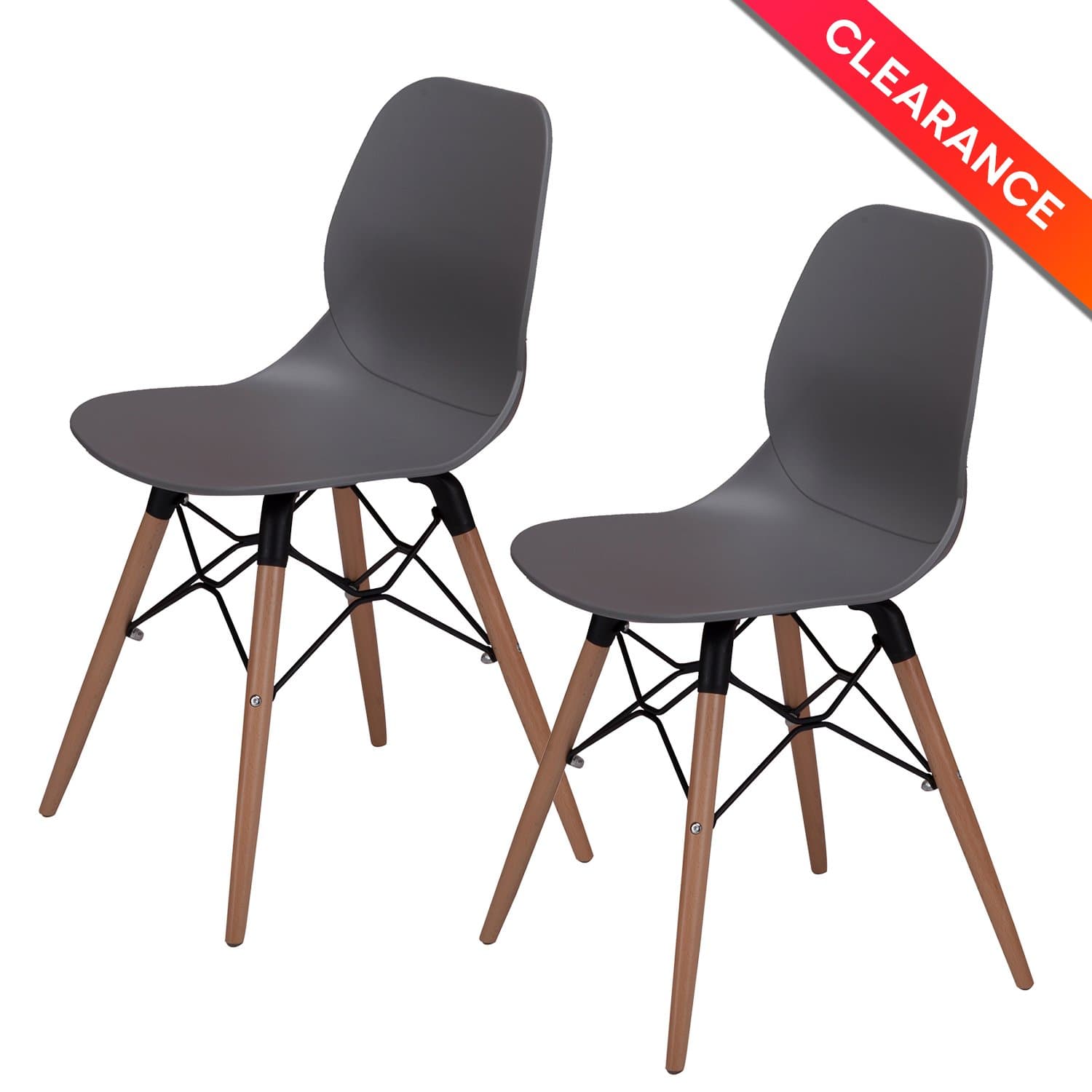 Dining Chairs with Tufted Mid Century Modern Eames Style DSW Chair, Shell Lounge Plastic Chair for Kitchen, Dining, Bedroom, Living Room Side Chairs, 2 Set, Grey