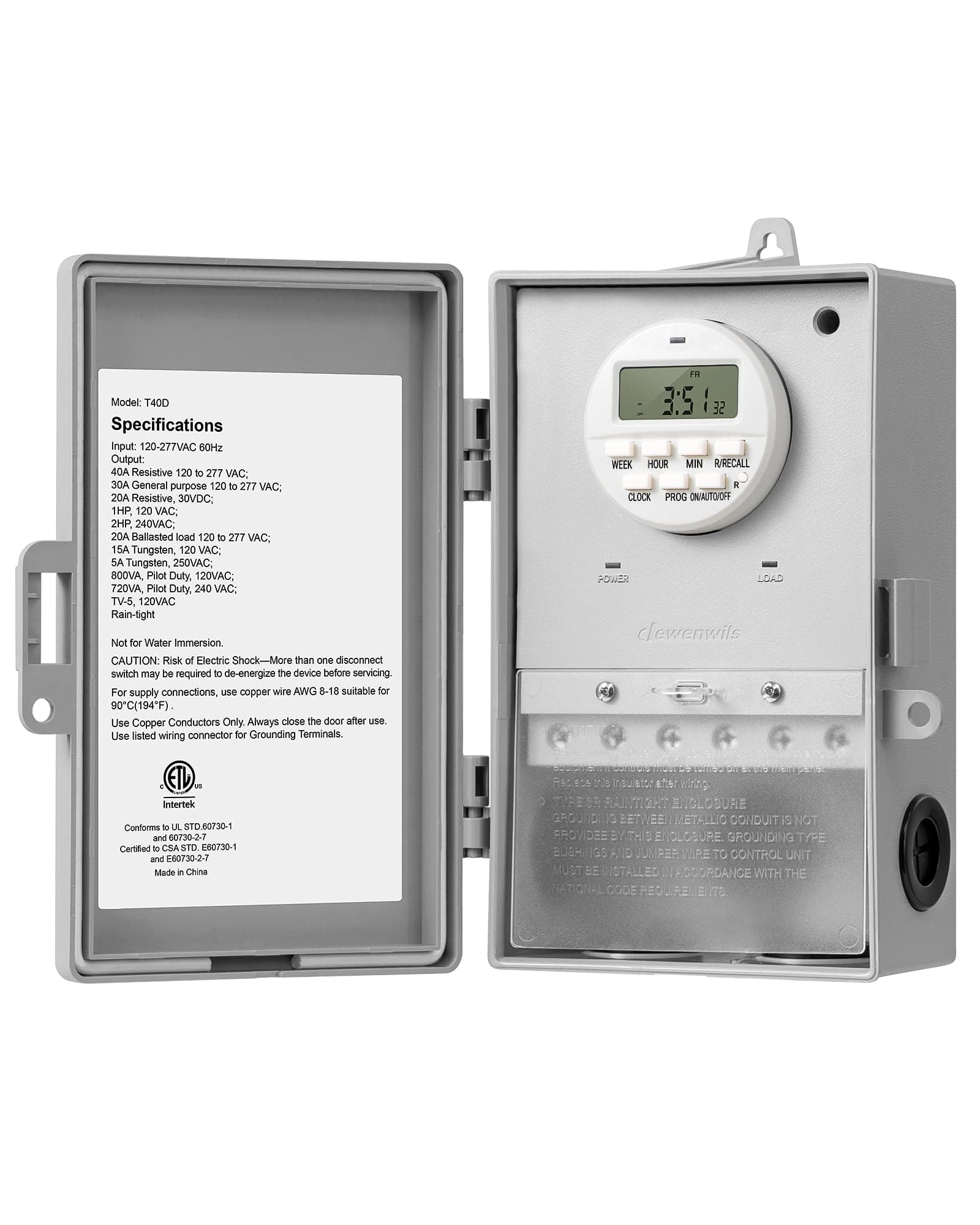 DEWENWILS Pool Pump Timer, Digital Timer Box, 2HP 40A 120-277 VAC, 7-Day 20 ON/Off Programmable Timer Switch for Water Heater, Pool Pump, SPA, Motor, ETL Listed Gray