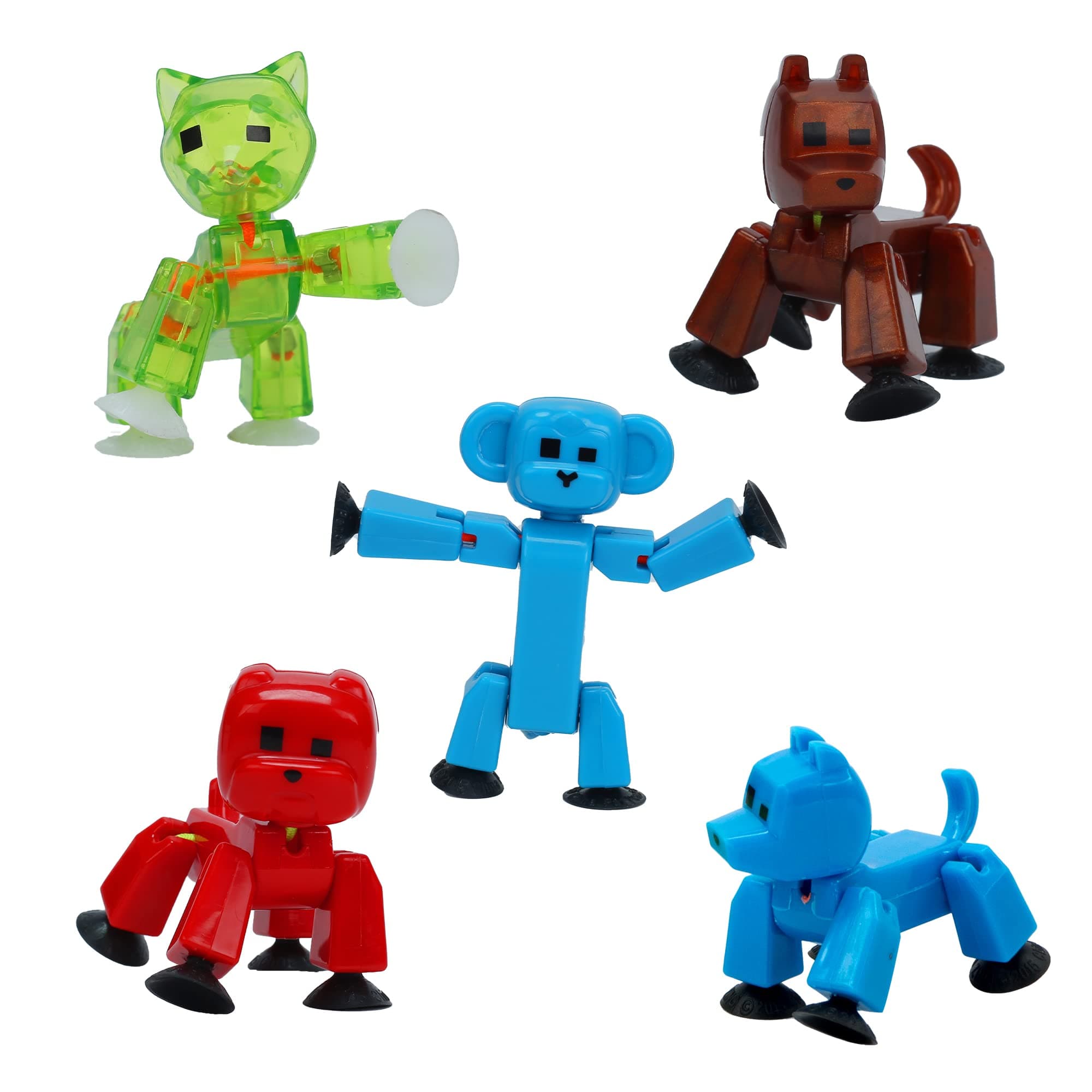 Pets Set - Includes 5 Stikbot Pets Posable Action Figures - Bull Dog, Cat, Dog, Monkey and Gorilla- In ECO-Friendly Packaging
