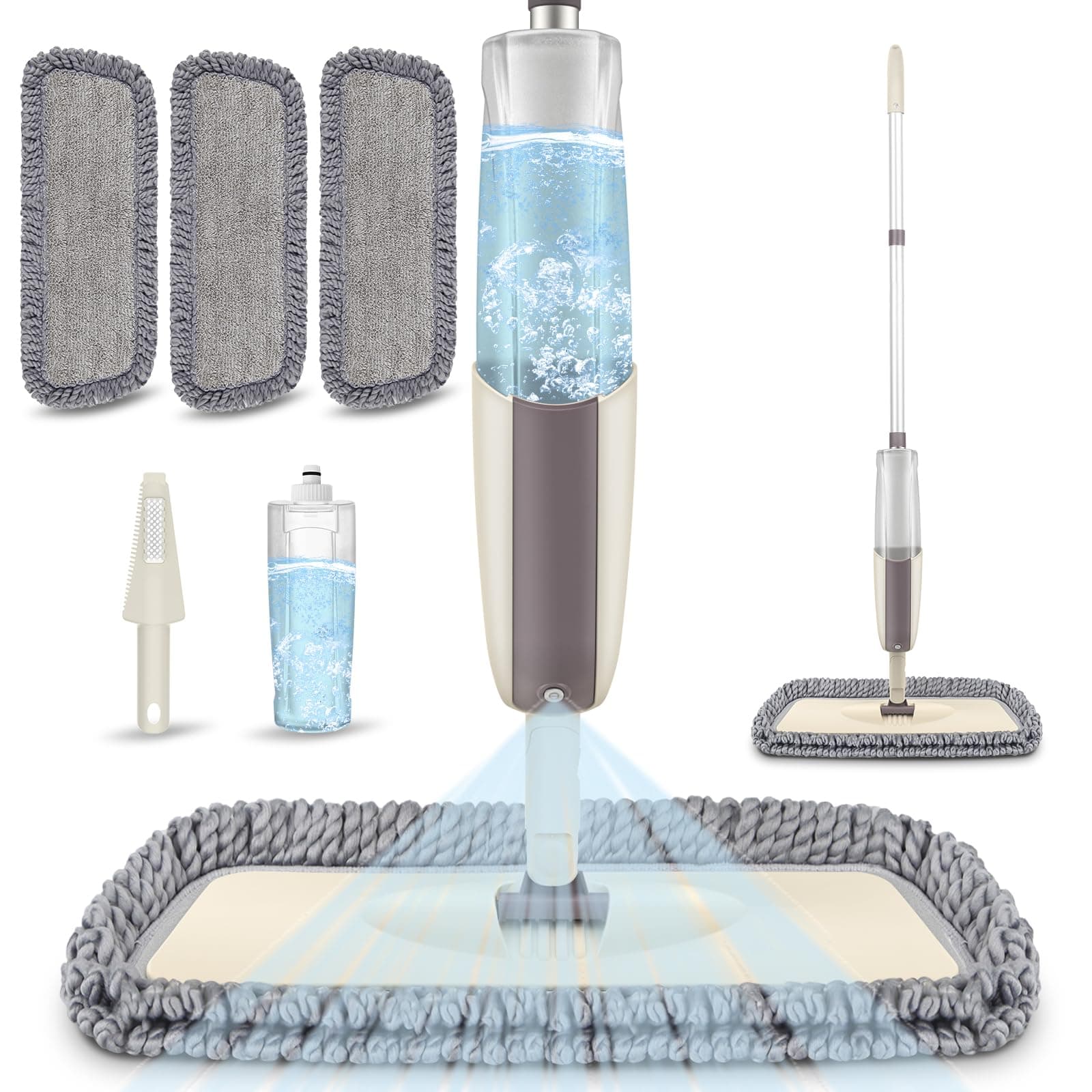 Spray Mop Floor Mop with Spray Function, 360 Degree Rotating Mop with 3 Reusable Mop Pads and 410 ml Refillable Water Tank for All Floors