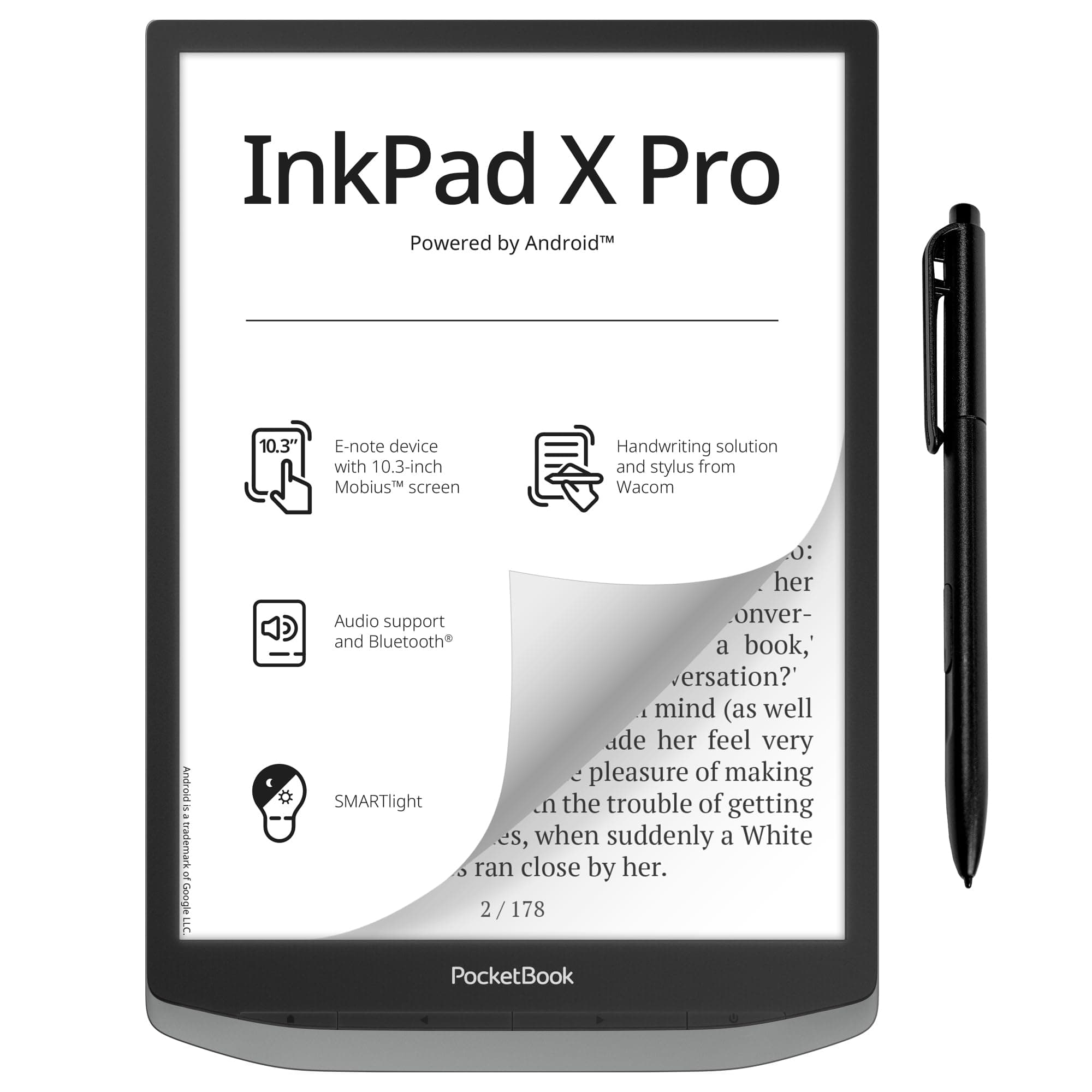 PocketBook InkPad X Pro E-Reader & E-Note | E-Ink Notepad | Handwriting-Feature & Pen | Glare-Free 10.3'' Mobius™ Screen | Powered by Android | SMARTlight | Audio- & E-Book Reader | Bluetooth & WiFi