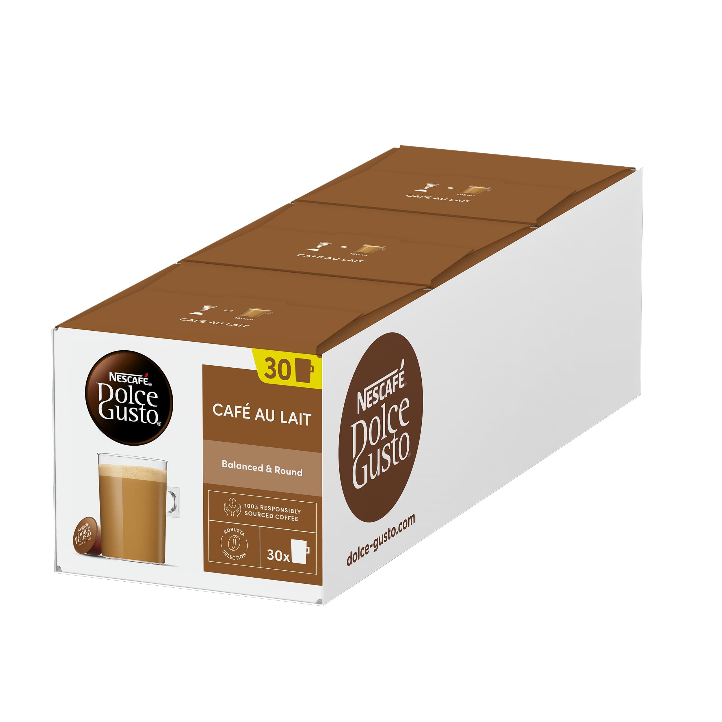 – NESCAFÉ DOLCE GUSTO Café Au Lait Coffee Pods Pack of 3 (Total 90 Servings)