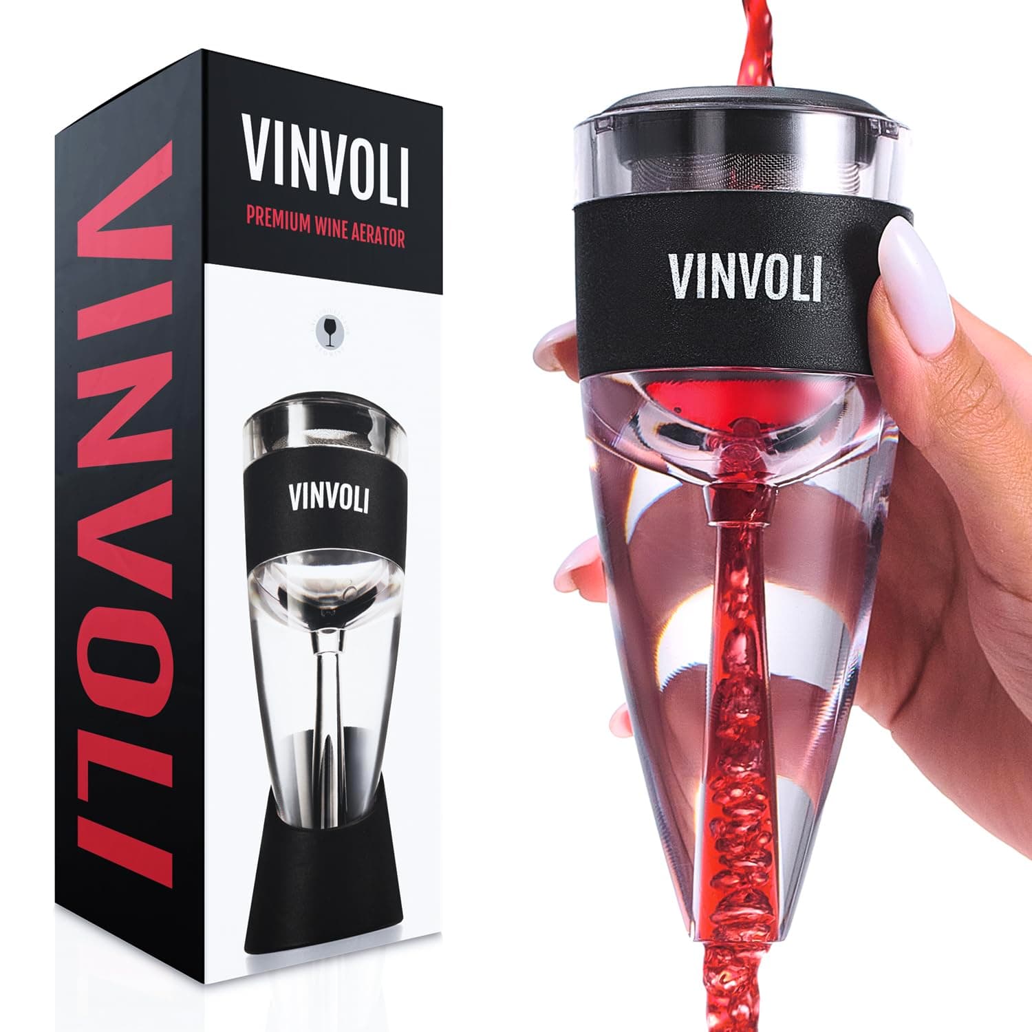 Vinvoli Wine Aerator - Deluxe 2026 Aerator Decanter with Unique Superior Three-Stage Aeration, Sediment Filter, No-Drip Stand - Quality and Convenience for Lovers and Sommeliers