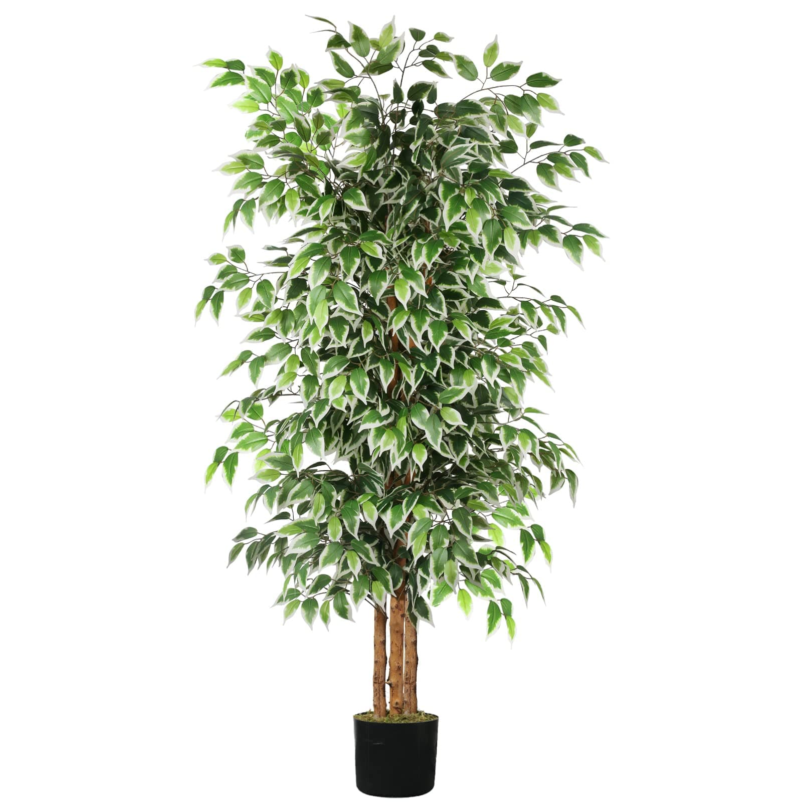 GTIDEA 6ft Artificial Tree Ficus, Tall Faux Trees Indoor with Natural Trunk and Fake Silk Tree Fake Plants for Home Spring Decor Living Room Outdoor Balcony House Office (Included Dried Moss)