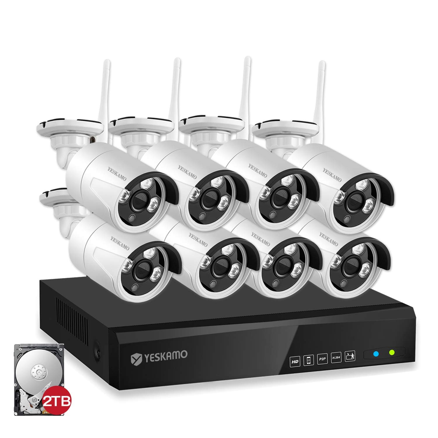 Home Security Camera System,YESKAMO Wireless Security Camera System 8 Channel 960P 1.3MP CCTV Surveillance WiFi IP Cameras System,Night Vision,2TB Hard Drive Pre-Installed