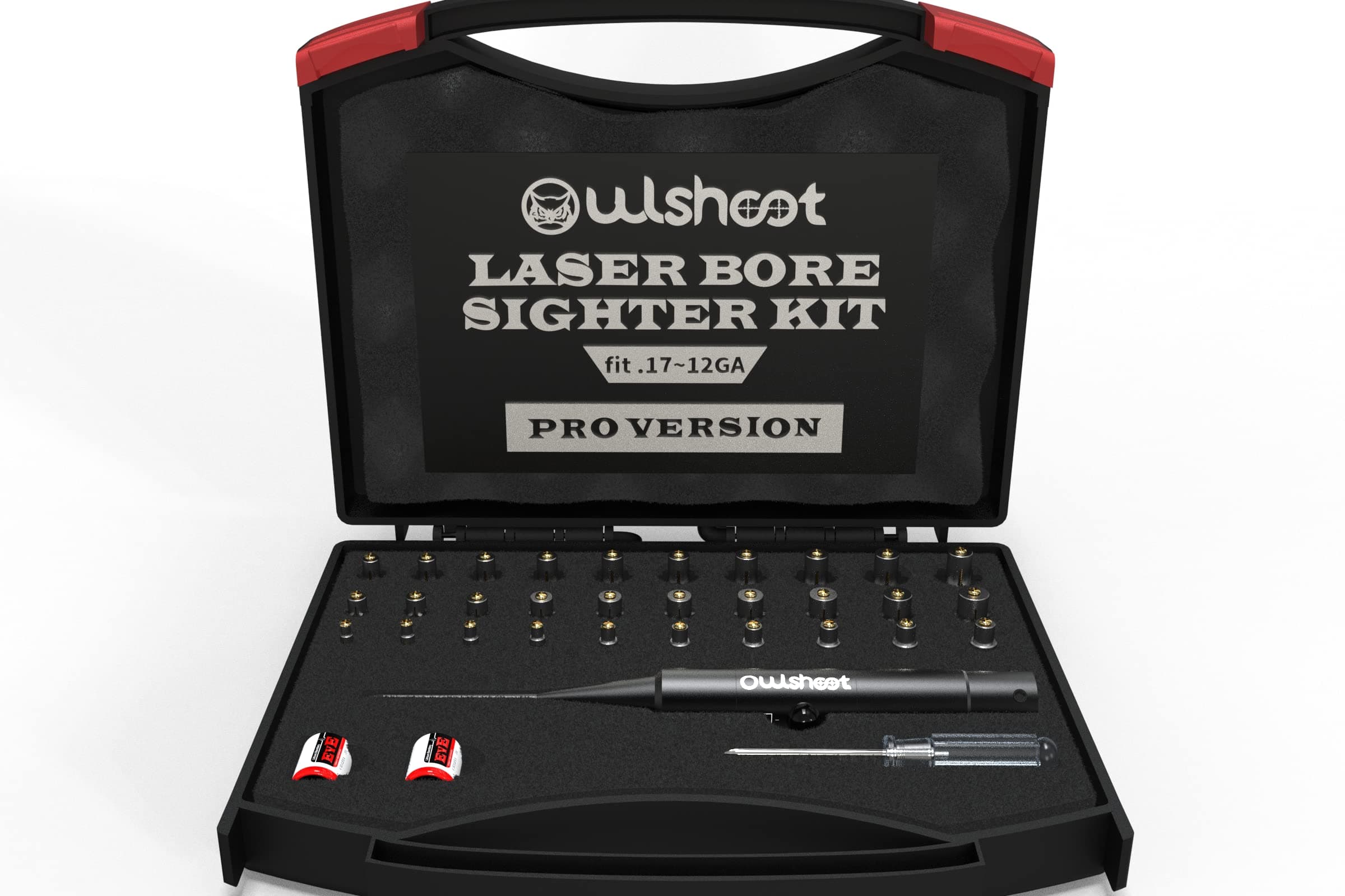 Professional Laser Bore Sight Kit Multiple Caliber, Upgraded Red Bore Sighter with 30 Adapters Button Switch Perfectly Choice for.17 to 12GA Rifles Pistols, Provides Powerful Support for Hunting