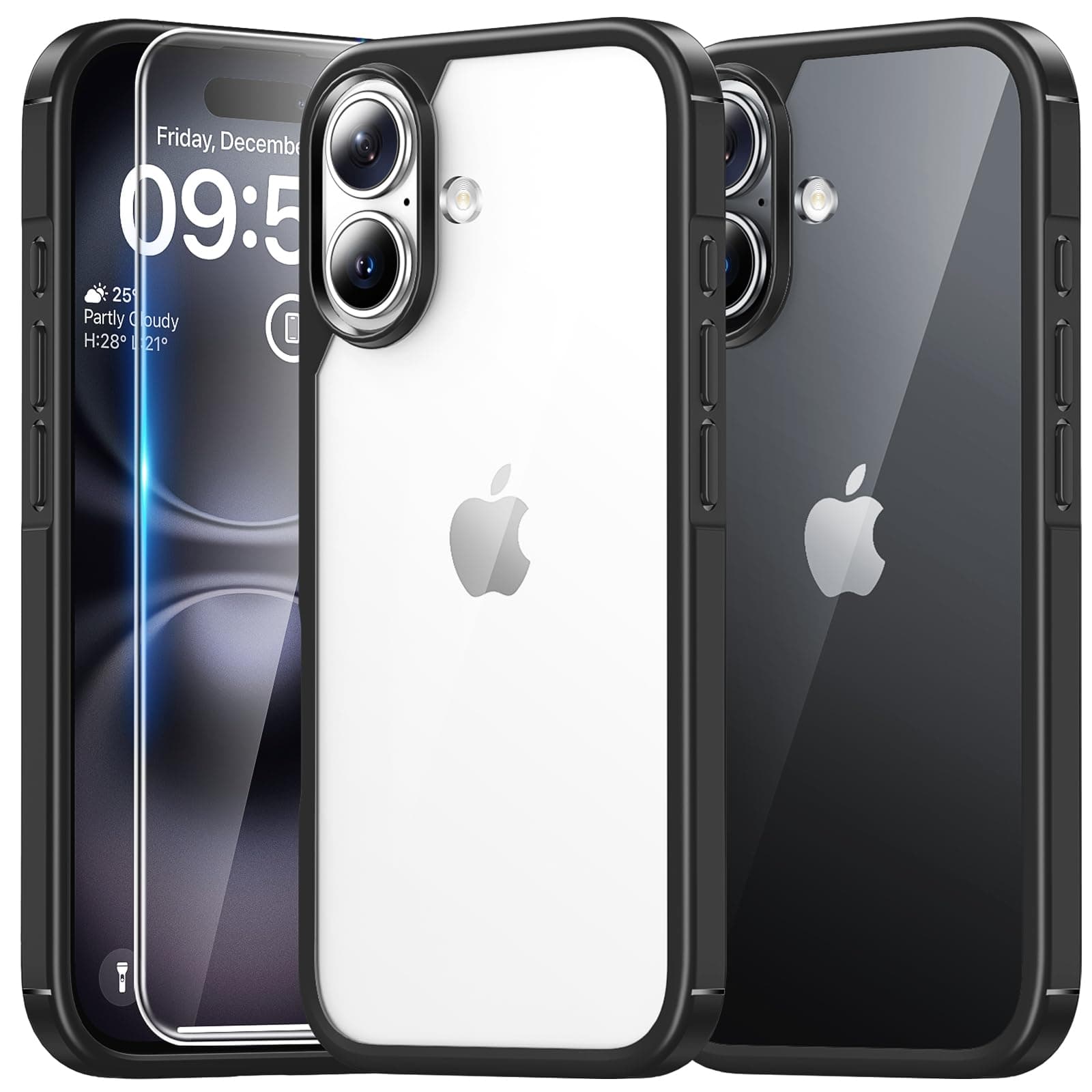 TAURI for iPhone 16 Case with HD Screen Protector, [Not-Yellowing] [15 FT Grade Protection] Shockproof Phone Case for iPhone 16 6.1 Inch - Black