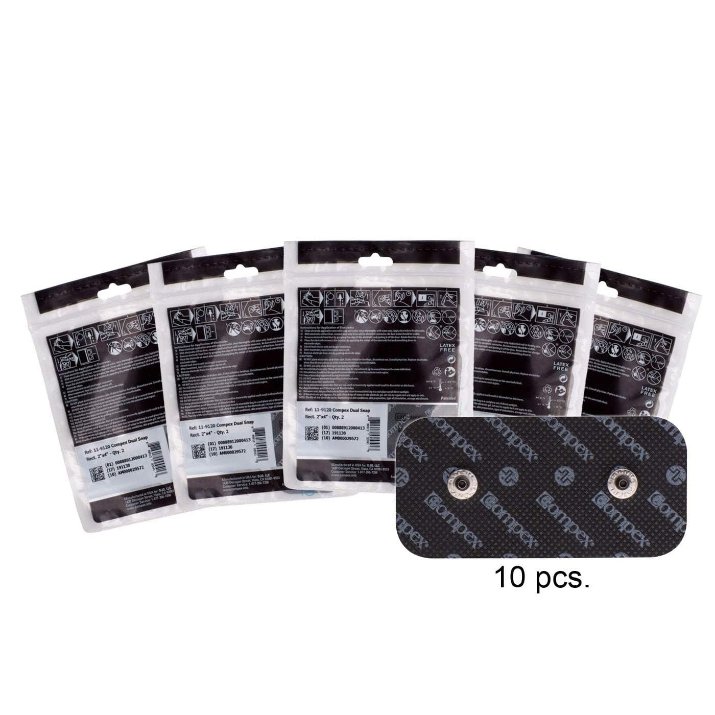 Easy Snap Electrodes 2in x 4in for Edge, Performance, Sport Elite, Wireless Muscle Stimulators - 5 Pack (10 Electrodes) - Black