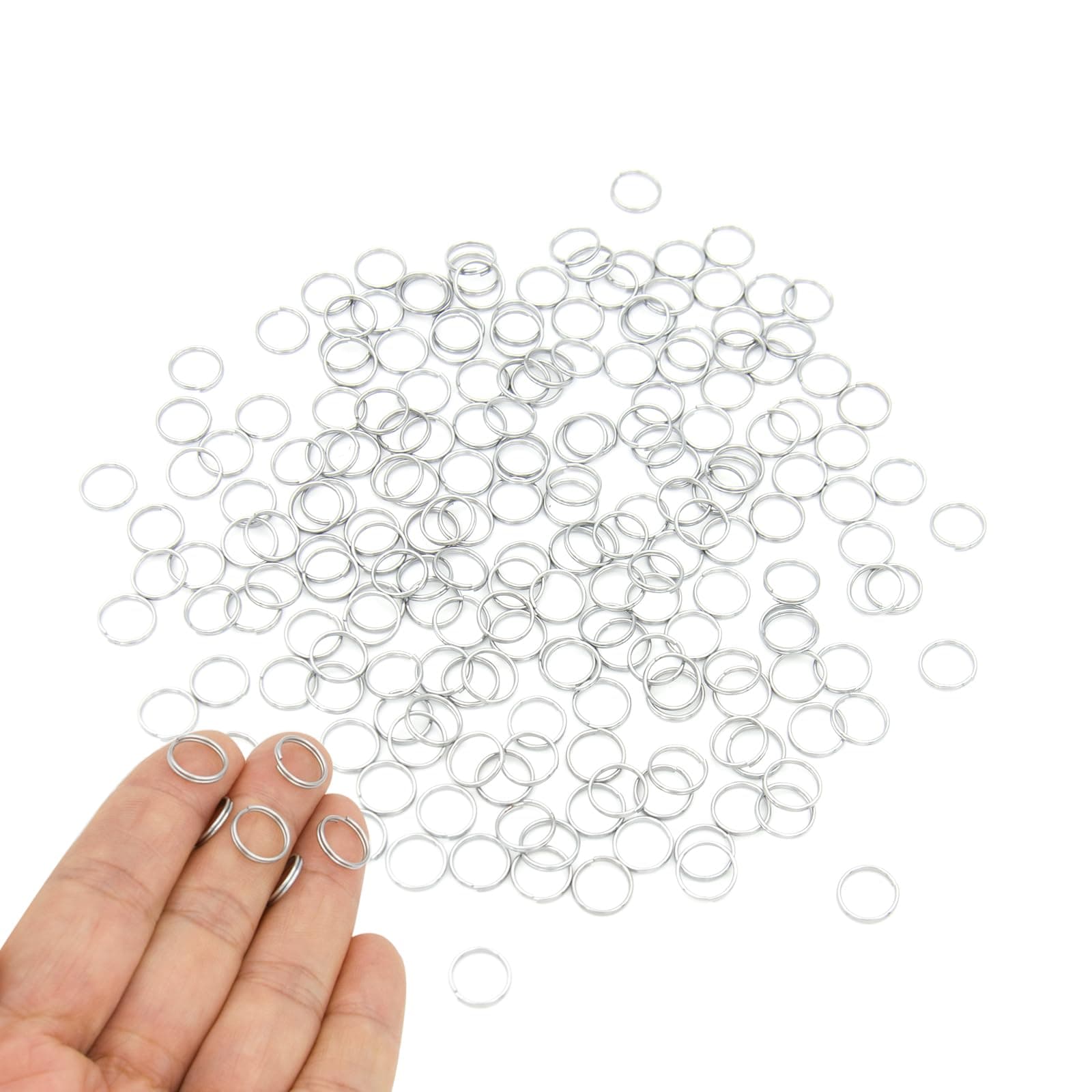 200pcs 10mm Mini Split Jump Ring with Double Loops Small Round Metal Silver Key Rings Connectors for Making Handwork Charms Pendants Key Chains Ornaments DIY Crafts Accessories