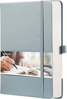 EMSHOI A5 College Ruled Notebook, 256 Numbered Pages 120GSM Ink-Proof Faux Leather Hardcover Lay-Flat Lined Journal for Work Office School Travel Writing, Small 5.75" x 8.38", GrayBlue