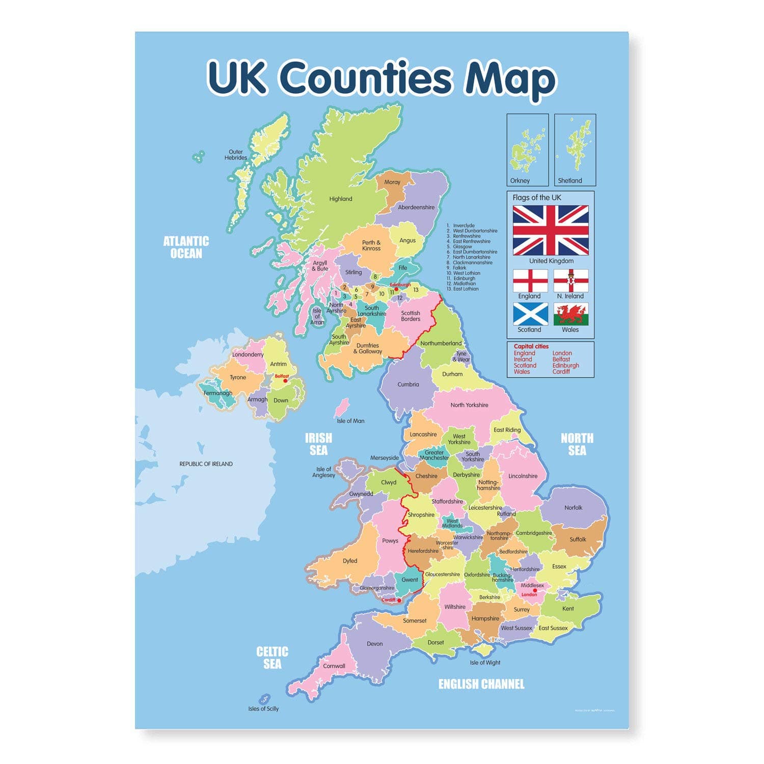 A4 laminated UK Counties Map Poster