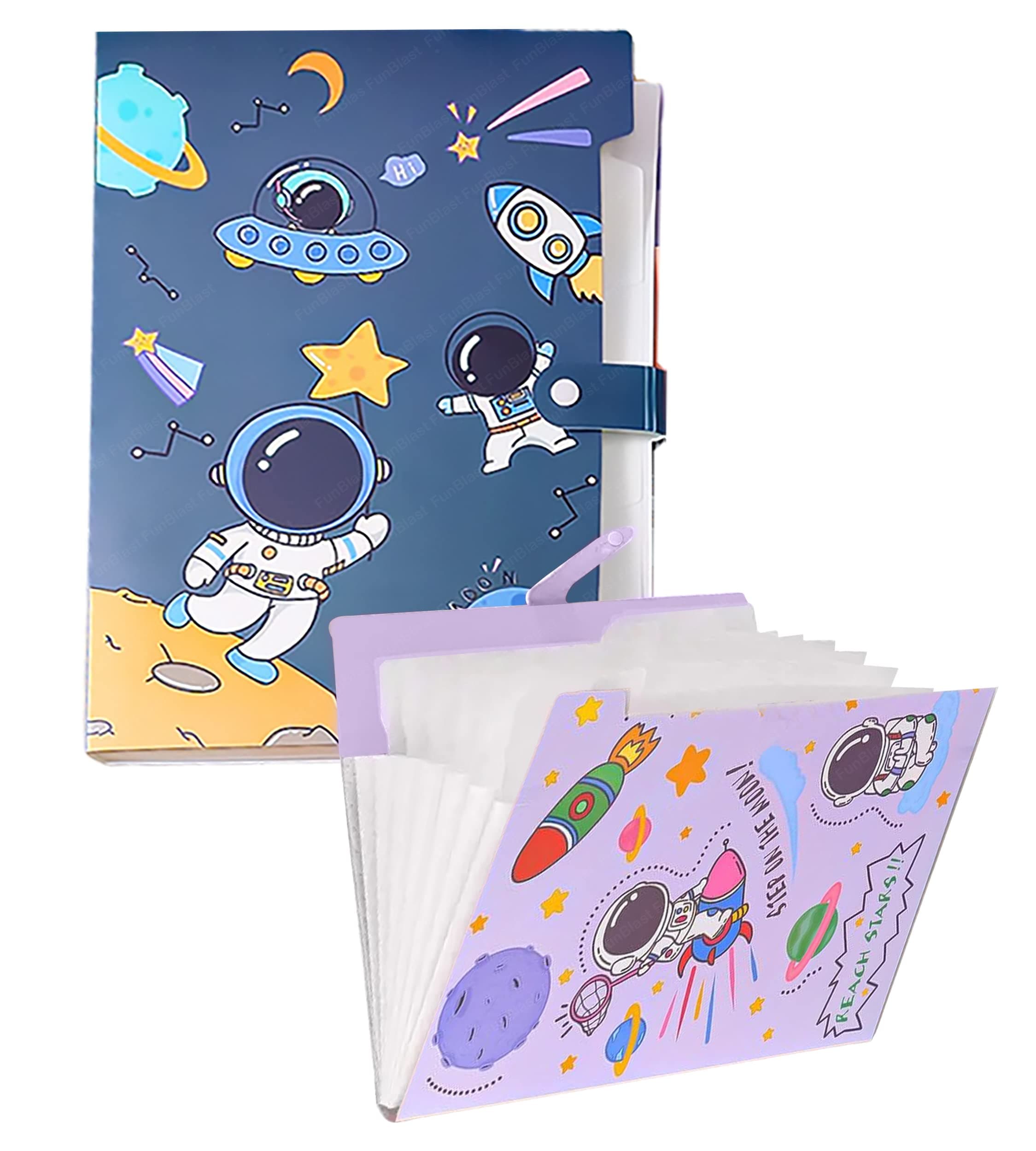 FunBlast Space Theme Multicolor A4 File Folder with 6 Pockets, Office Documents File, Expandable Folder (Pack of 2)