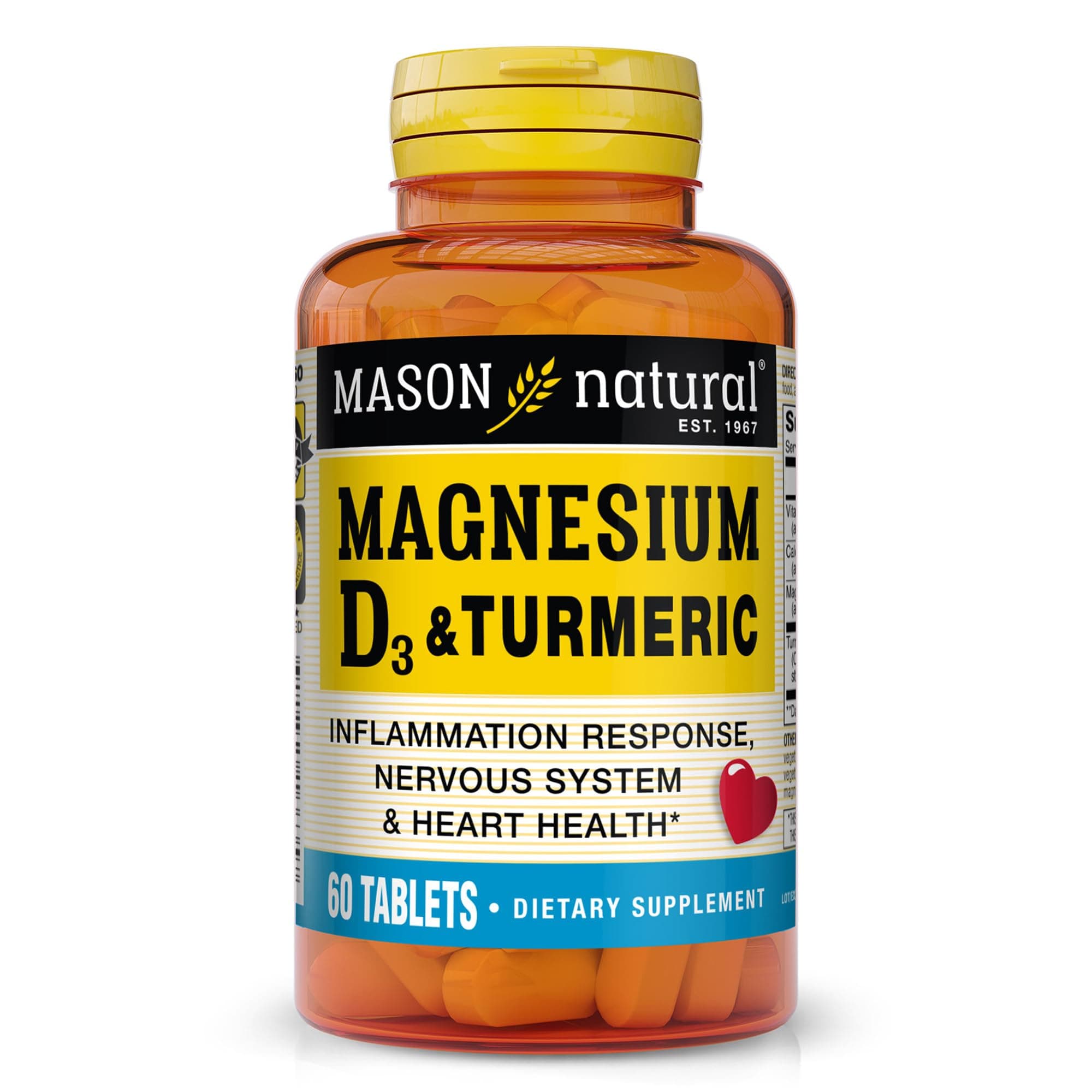 MASON NATURAL Magnesium & Vitamin D3 with Turmeric, 60 Day Supply Dietary Sup...