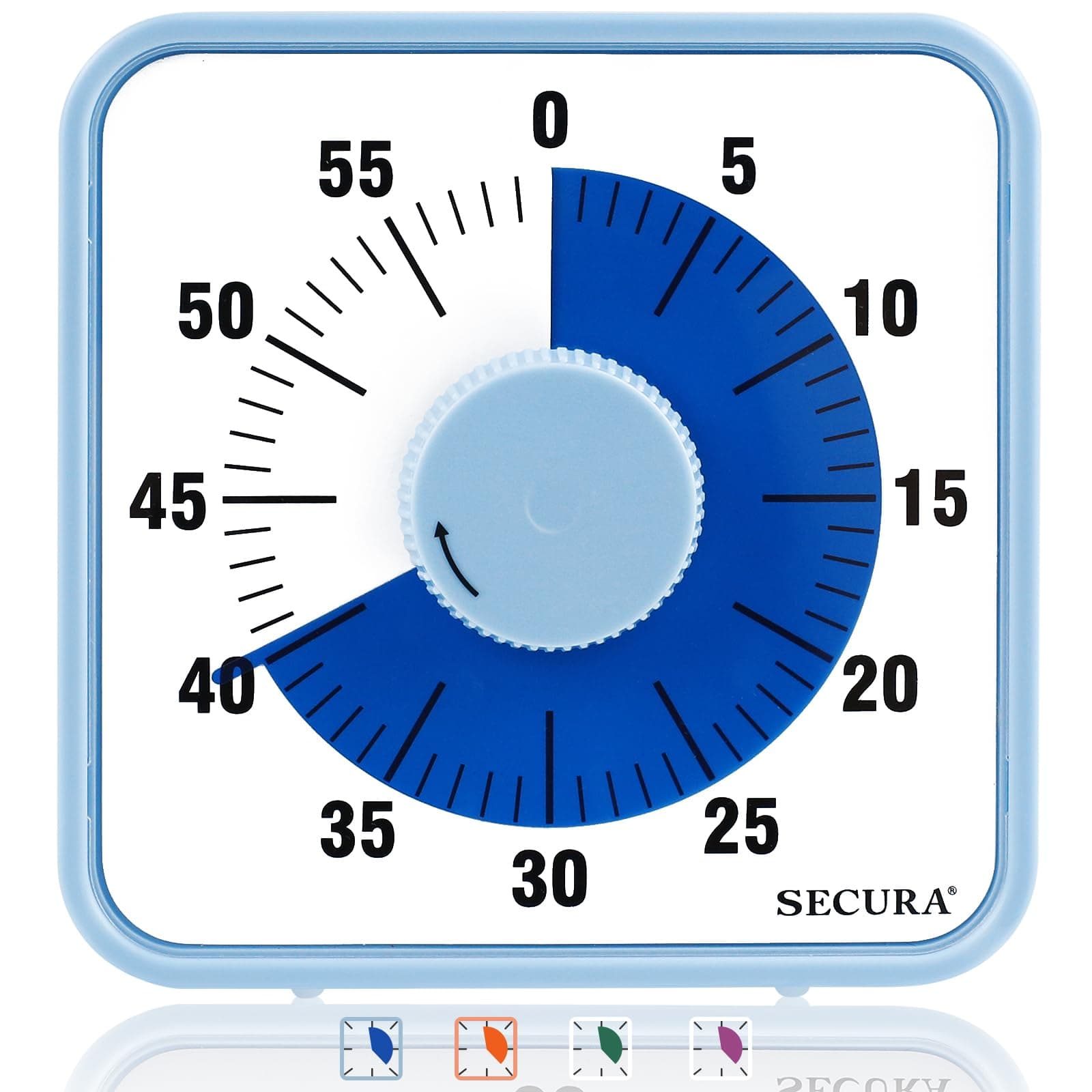 Secura 60-Minute Visual Countdown Timer, 7.5-Inch Oversize Classroom Visual Timer for Kids and Adults, Durable Mechanical Kitchen Timer Clock with Magnetic Backing (Navy Blue)