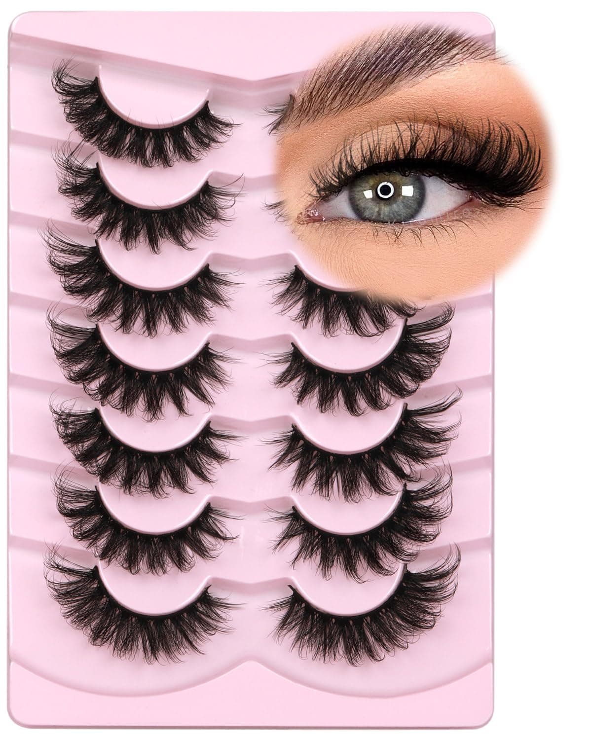 Mink Lashes Fluffy 6D False Eyelashes 17mm Wispy Cat Eye Lashes that Look Like Extensions Strip Lashes Pack