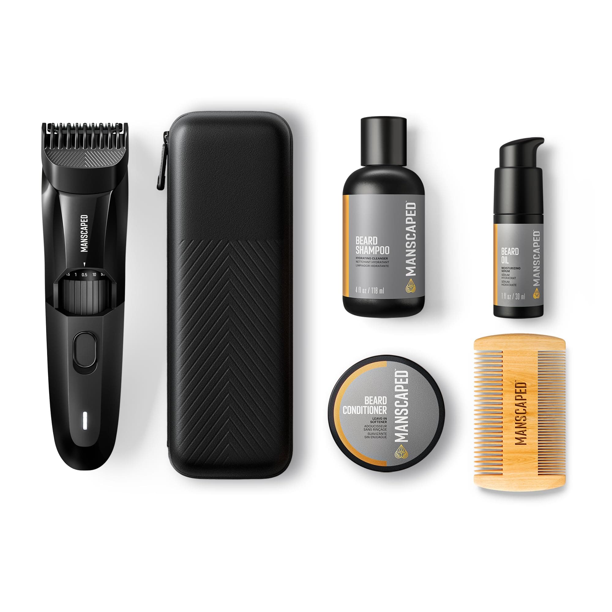 Manscaped Refining The Gentleman Beard Hedger® Advanced Kit includes Our Premium Precision Beard & Mustache Trimmer, Hydrating Shampoo, Softening Conditioner, Moisturizing Oil & Facial Hair Comb