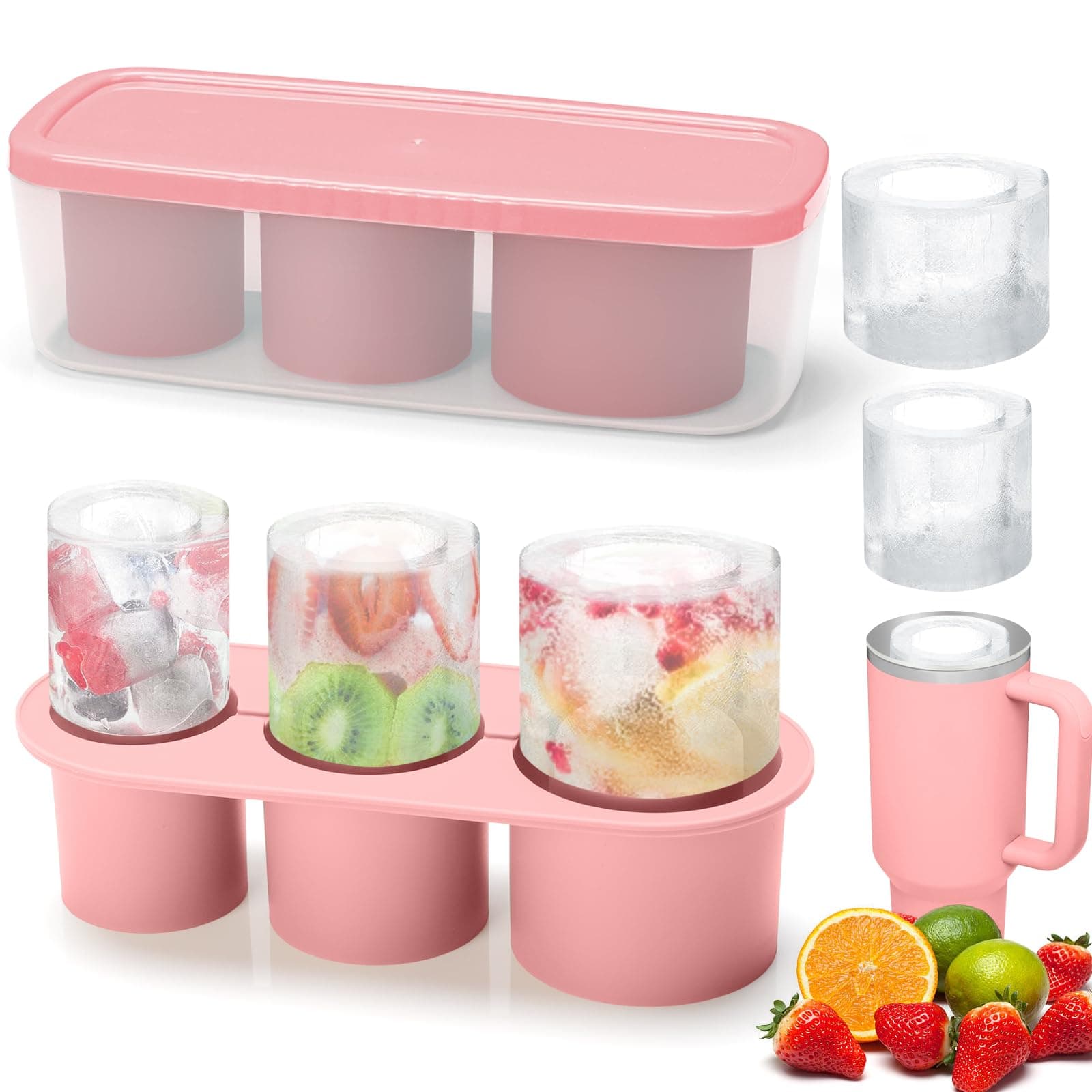 Ice Cube Tray for Stanley Cup, Silicone Ice Cube Maker With Lid for 30 40 oz Tumbler, for Chilling Whiskey, Cocktails, Drinks, Coffee, Easy Fill and Release Ice Maker, BPA Free