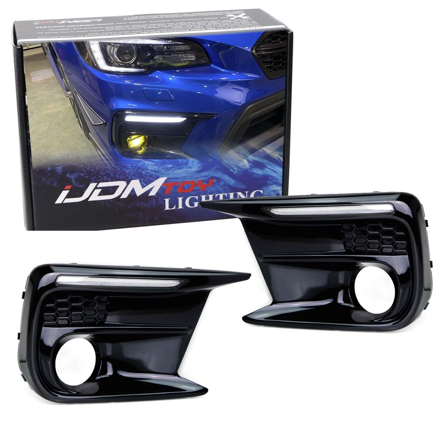 iJDMTOY White/Amber Dynamic Sequential Flash Switchback LED Daytime Running Lights w/Fog Lamp Opening Bezels Compatible with 2018-2021 Subaru WRX/WRX STI