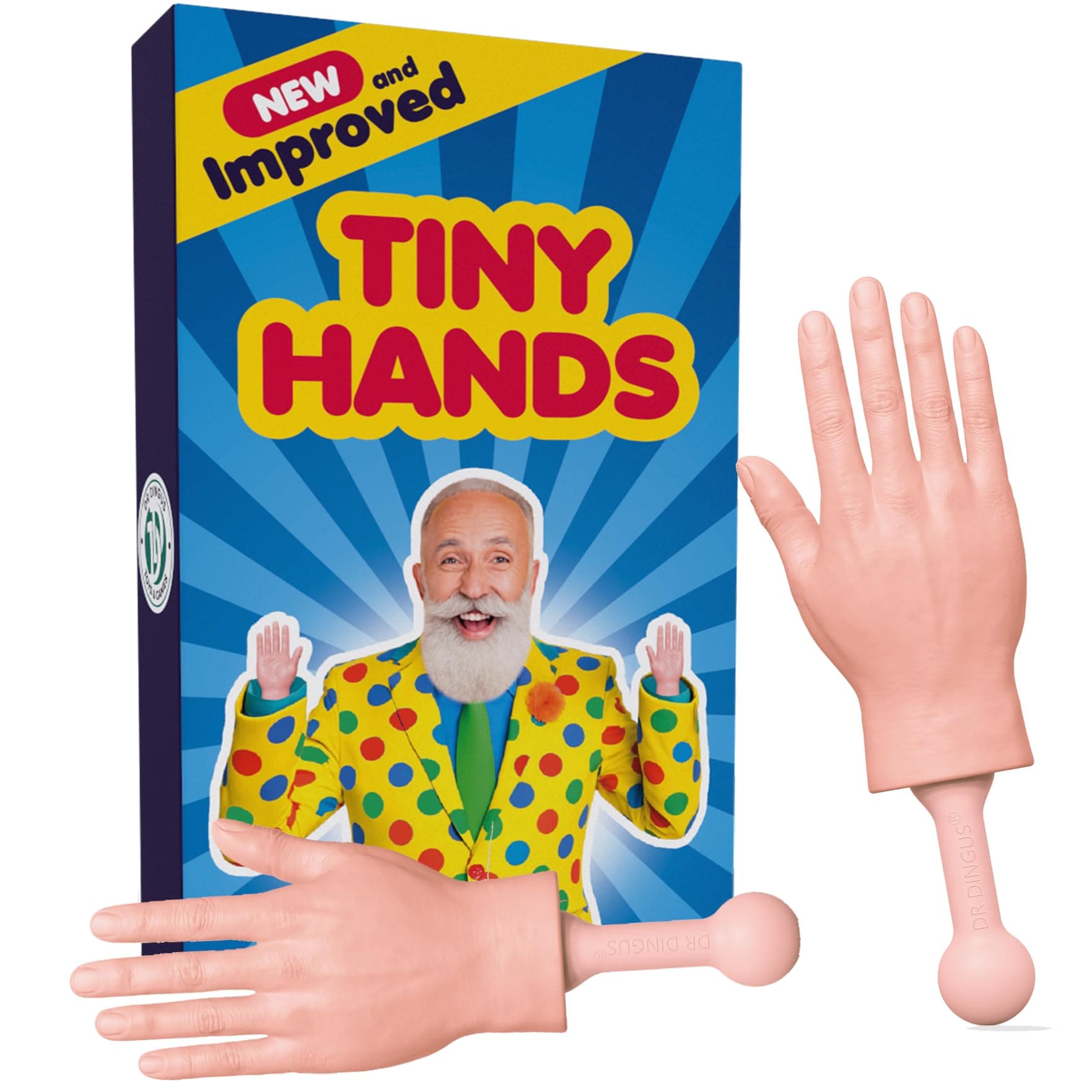 DR DINGUS Tiny Hands (1 Pair - New) - Patented Rubber Design for Realistic Look & Feel - Little Small Mini Stick Puppet - Make Anyone Laugh - Pocket Sized Hilarity and Big Laughs - Friend & Family Fun