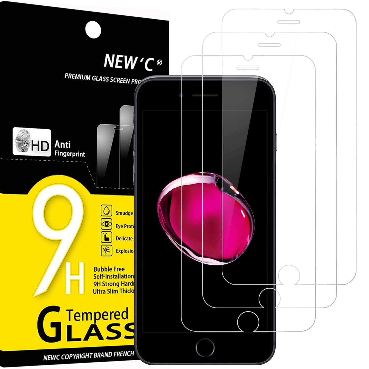 3 Pack Designed for iPhone 8,iPhone 7 Screen Protector (4.7"), Tempered Glass, Bubble Free, Ultra Resistant
