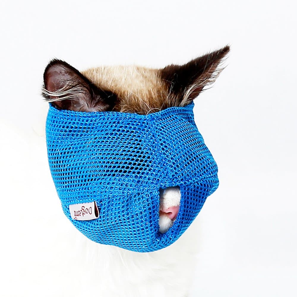 Cat Muzzles - Breathable Mesh Muzzles Prevent Cats from Biting and Chewing - Anti Bite Anti Meow (Blue-L)