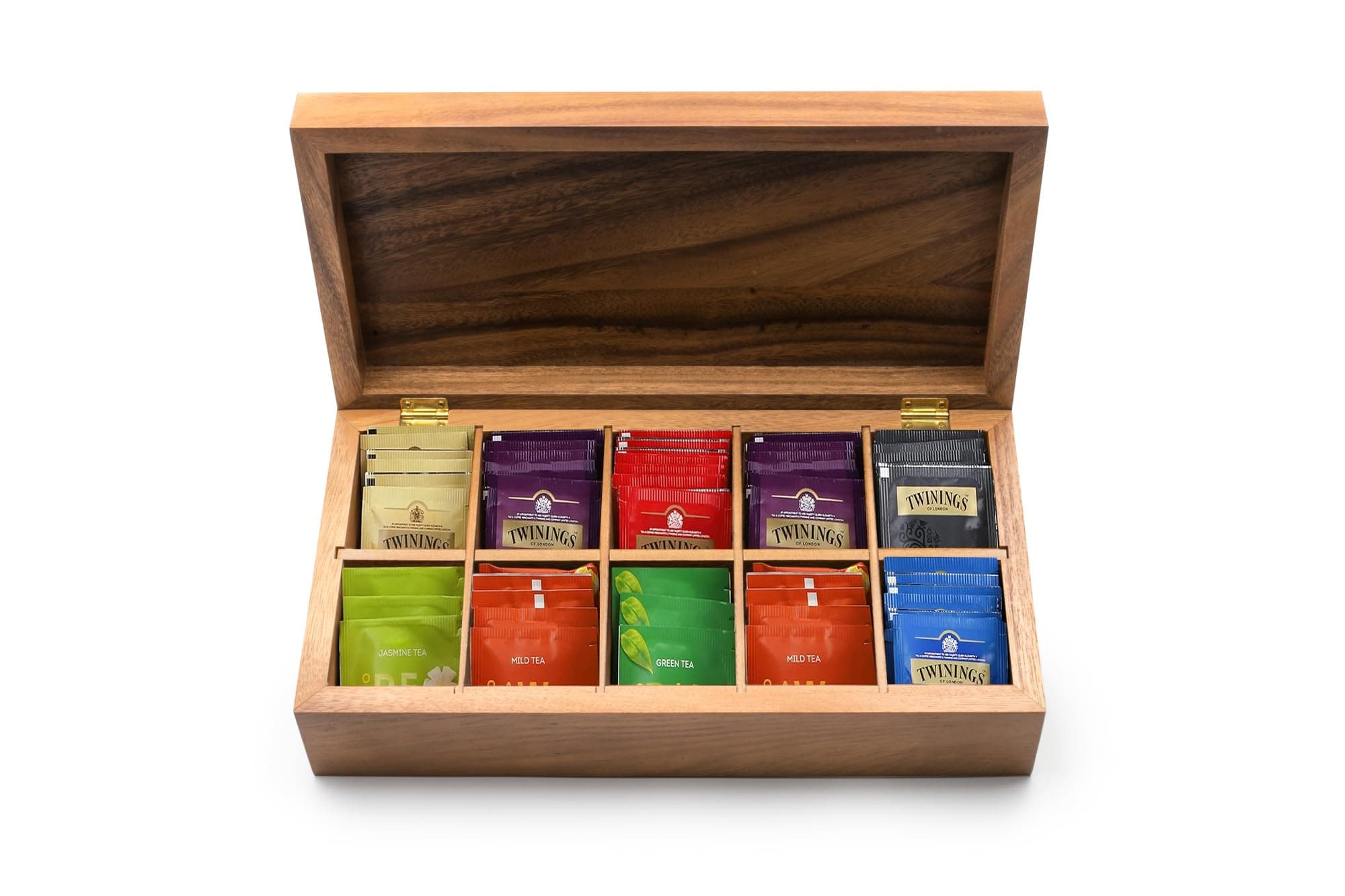 Ironwood Gourmet Rectangular Vauxhall Double Tea Box, Acacia Wood,Brown, 10 Compartment