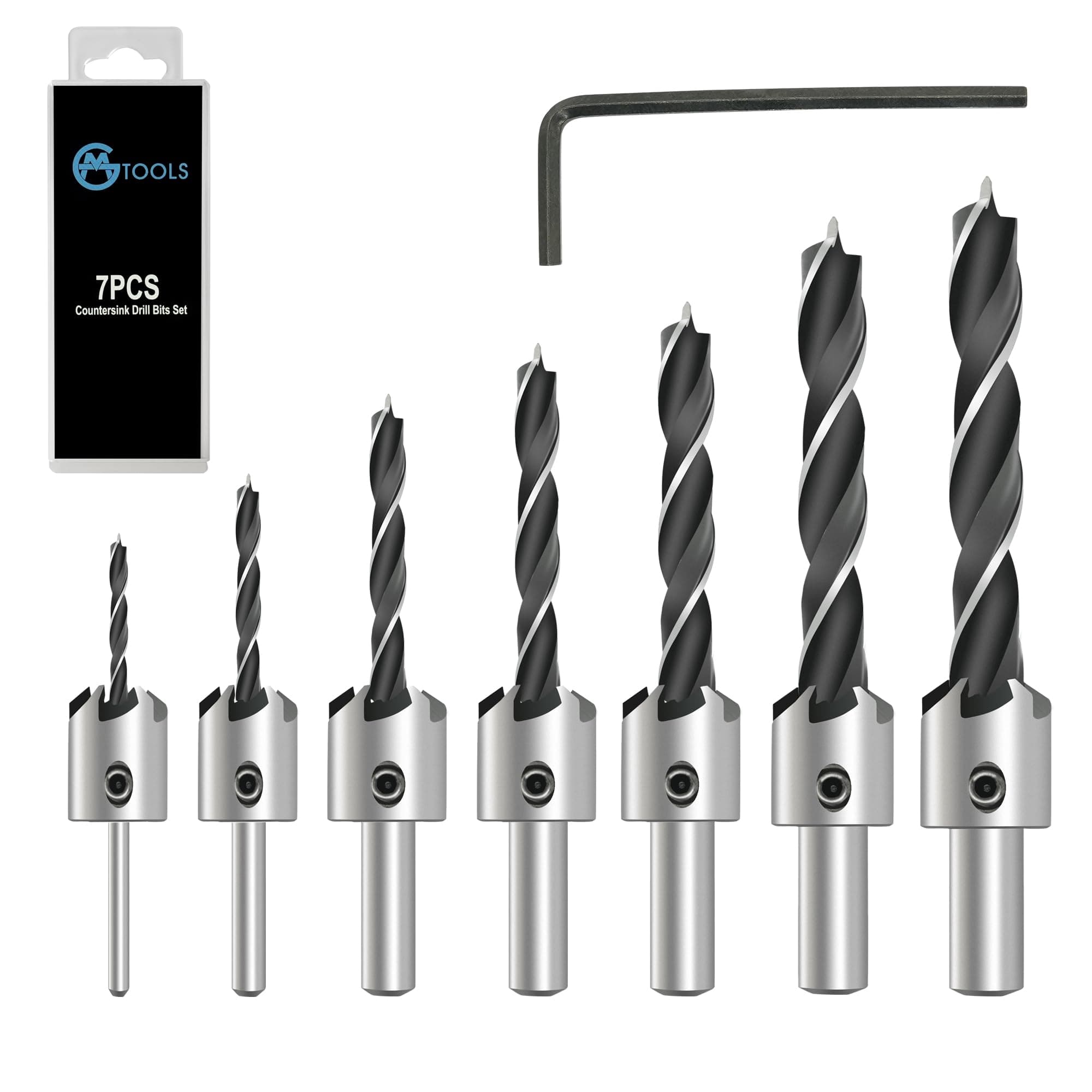 Countersink Drill Bit Set, 7Pcs Tapered Drill Bits M2 HSS, with 1/4" Hex Shank Quick Change and Allen Wrench, Counter Sinker Set for Woodworking and Carpentry, Pilot Screw Hole Set