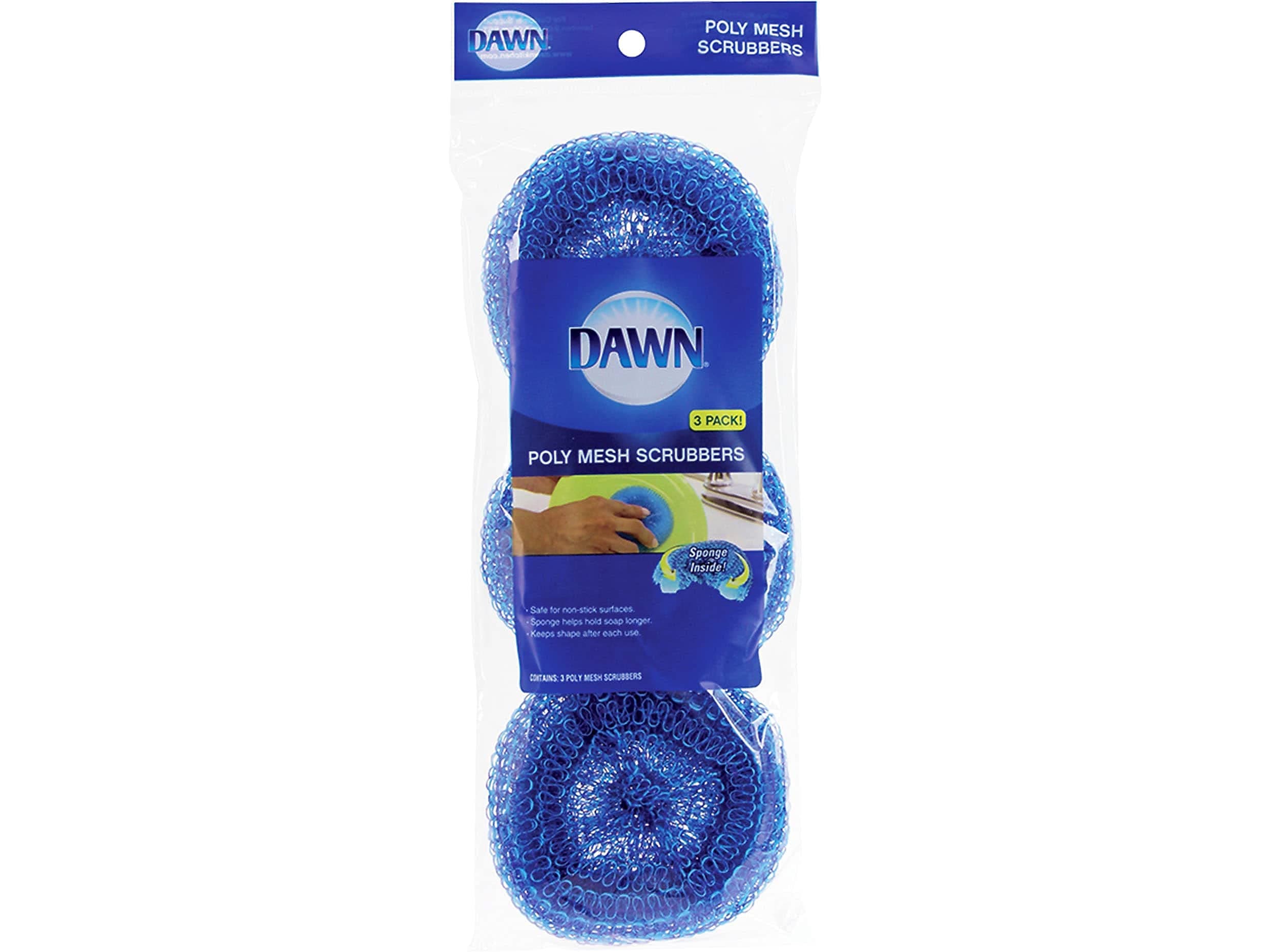 Dawn Non-Scratch Poly Mesh Round Scrubber Sponges, Blue (Pack of 3)