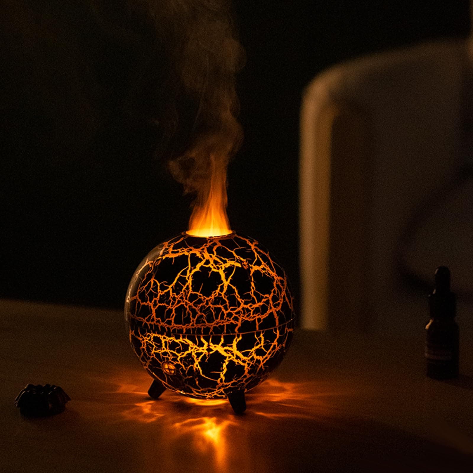 OKYUK Aromatherapy Essential Oil Diffusers 200ml, Air Diffuser/Flame Humidifier, Cool Mist Humidifier for Bedroom, Nursery, Office, Home, Yoga, with 7 Colorful Ambient Night Light (Black)