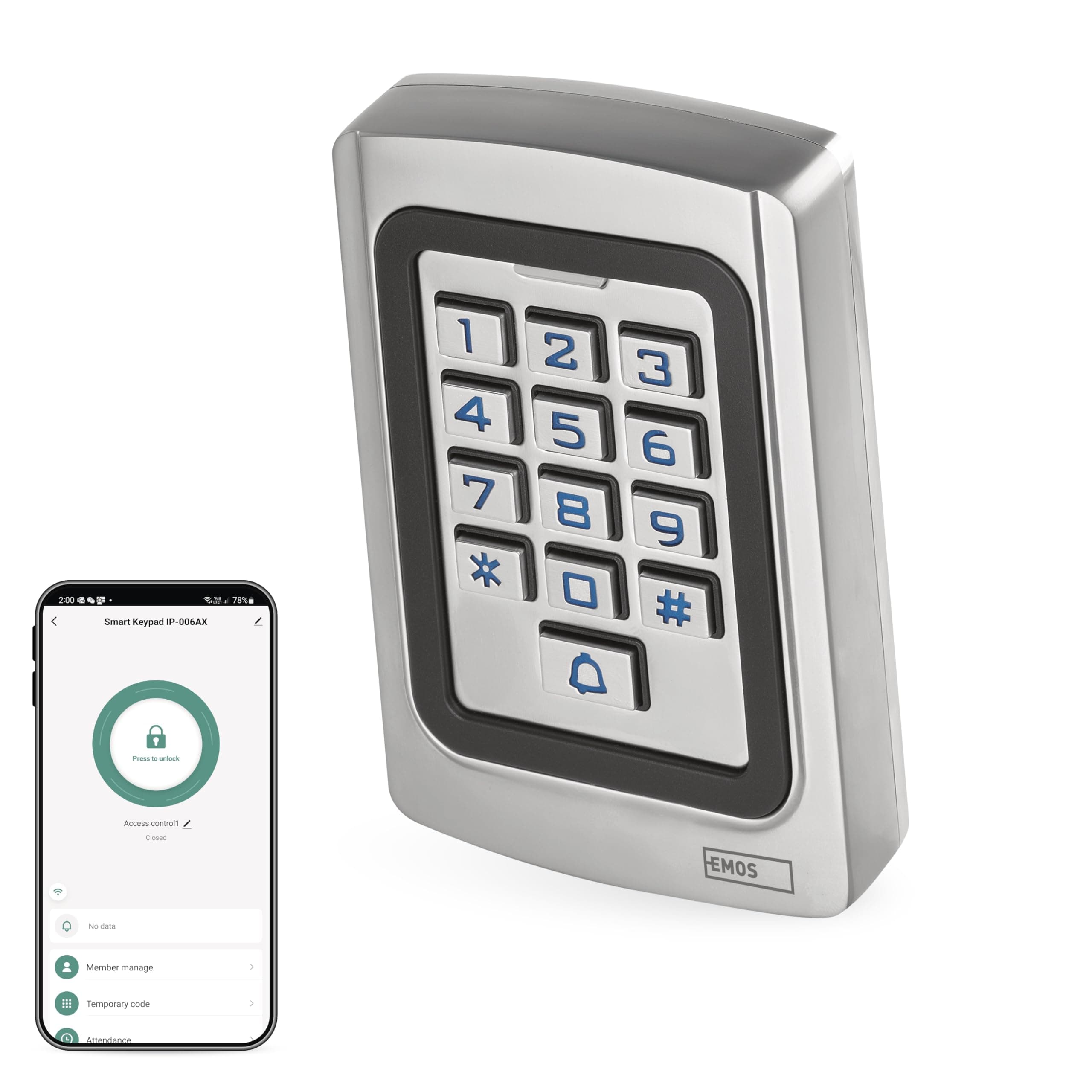 EMOSGosmart Access Control Keyboard with Integrated RFID Reader and App, Smart Home Code Lock for Doors and Gates, Waterproof Lock Keyboard for RFID Card/Chips, Door Access Control