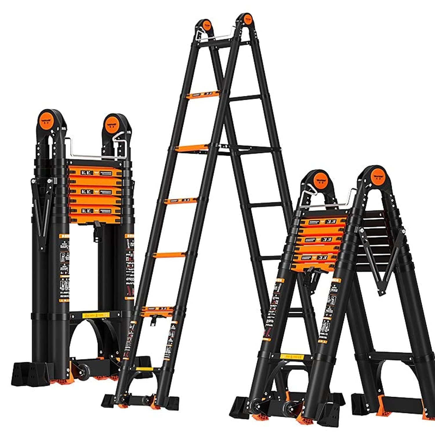 Power Industrial Telescopic Expansion Ladder A Type Multi-Function Folding Stepladder Wheel Super Heavy Duty Indoor Outdoor Industrial ('A' 2.5m 'I' 5.0m)
