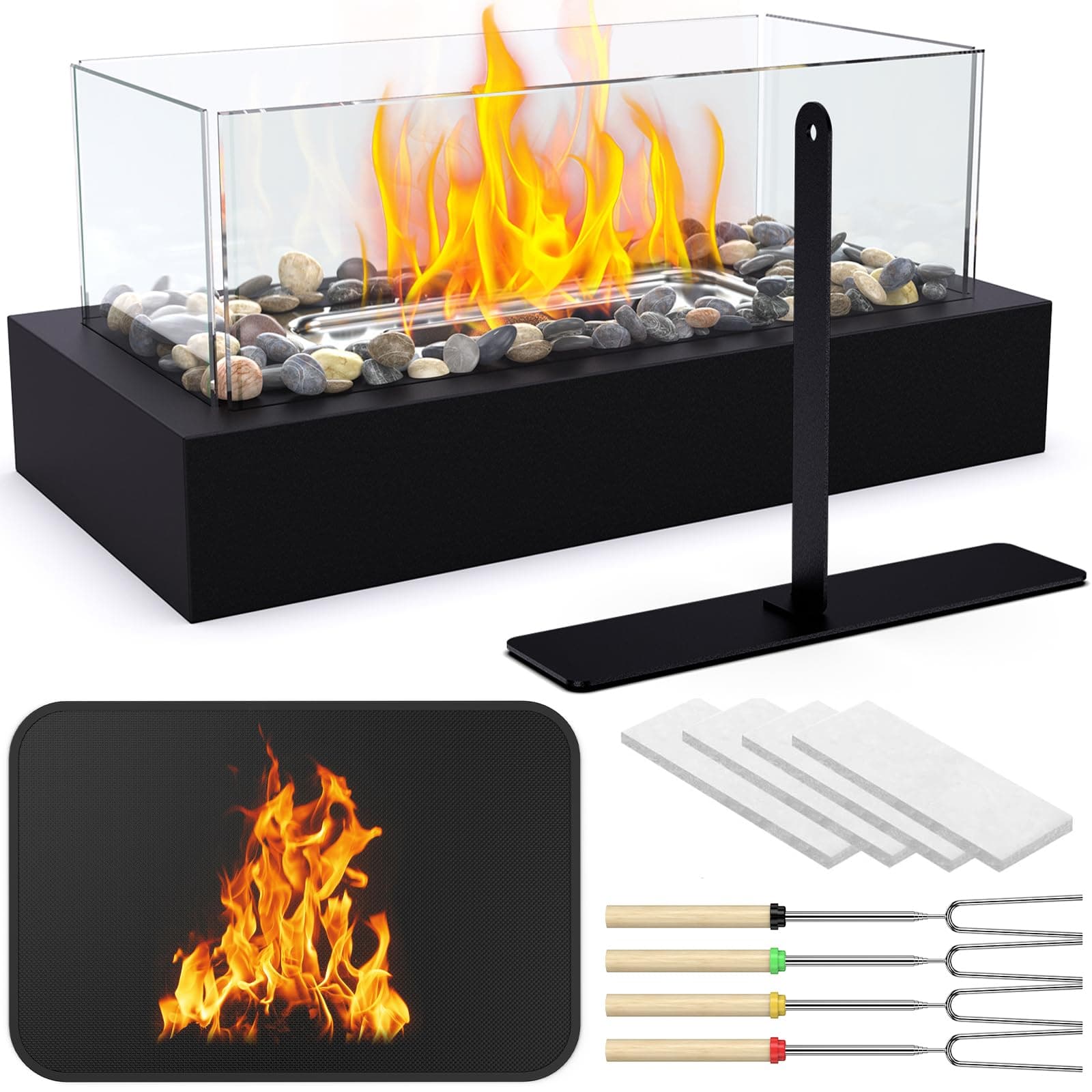 Tabletop Fire Pit with Smores Maker Kit Small Table Fireplace with Fireproof Mat/Cobblestone Table Top Decoration Home Patio Gift for Women Mom Wedding Housewarming Christmas Birthday Gift