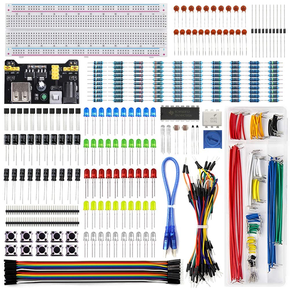 REXQualis Electronics Component Fun Kit w/Power Supply Module, Male to Female Jumper Wire, 830 tie-points Breadboard, Precision Potentiometer,Resistor for Arduino, Raspberry Pi, STM32
