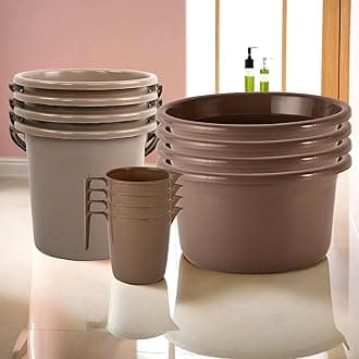Kuber Industries Set of 12 Bathroom Combo Set | Bathing Set | Bathware Set | 4 Piece Tub-4 Piece Bucket & 4 Piece Mug Combo Set for Bathroom | Bathroom Accessories Set | Brown