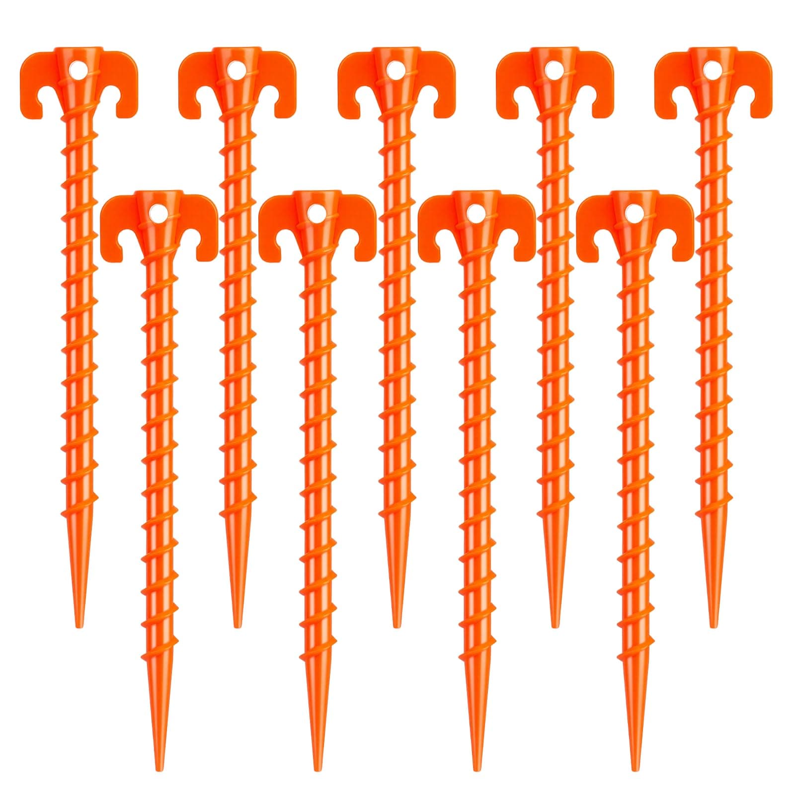 15 Pack Plastic Spiral Tent Stakes - 10 Inch Heavy Duty Screw-in Sand Anchors Pegs - Windproof Plastic Ground Anchor Stakes for Secure Tents, Inflatables, Canopies, Tarps, Garden Structures
