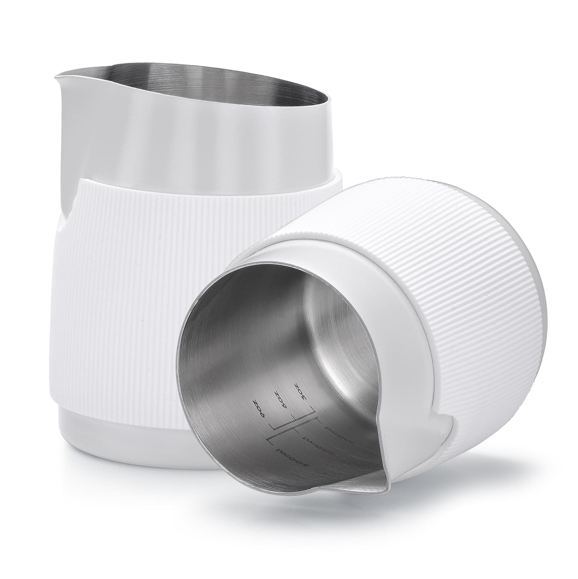 Normcore Handleless Milk Pitcher with Sharp Spout, Espresso Steaming Pitcher, 18/8 Stainless Steel Milk Frothing Jug, Premium Barista Tools, Non-stick coating White,15.2 oz (450 ml)