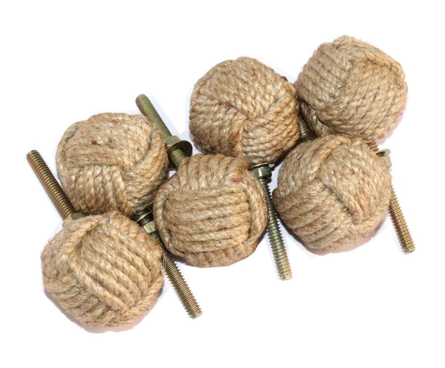 6 PCS Jute Rope Shelves/Cabinet Drawer Pulls Knobs