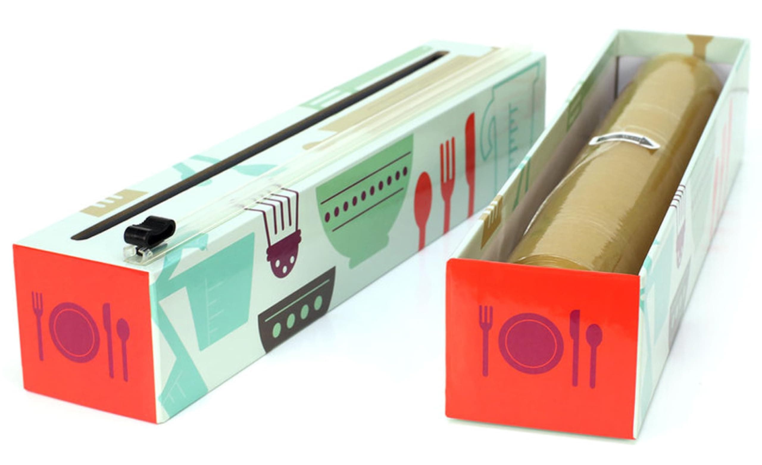 Cook's Tools Refillable Plastic Wrap Dispenser - One 12" x 250' Roll of Professional Grade Plastic Wrap - BPA Free and Kosher Certified - Reusable Dispenser w/Slide Cutter