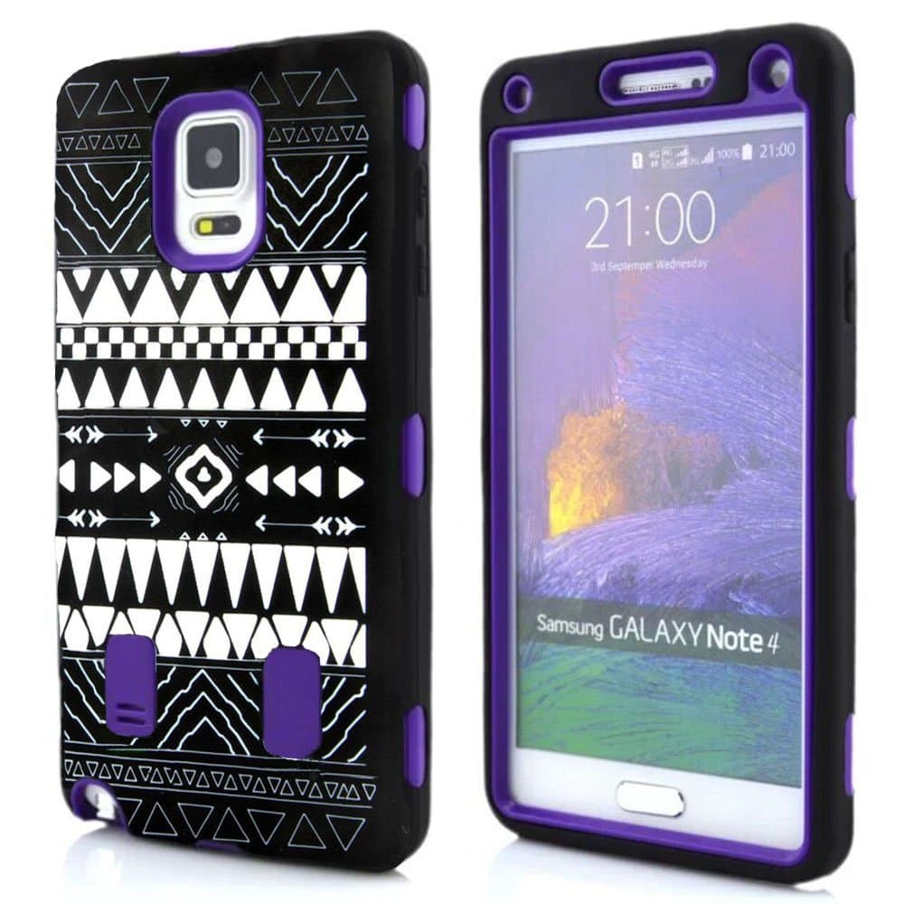 Note 4 Case, M-Zebra Galaxy Note 4 Case Cover - Shock Absorption / High Impact Resistant Full Body Hybrid Armor Protection Defender Case Cover for Samsung Galaxy Note 4,with Screen Protectors+Stylus (Black)+Cleaning Cloth (Tribal Purple)