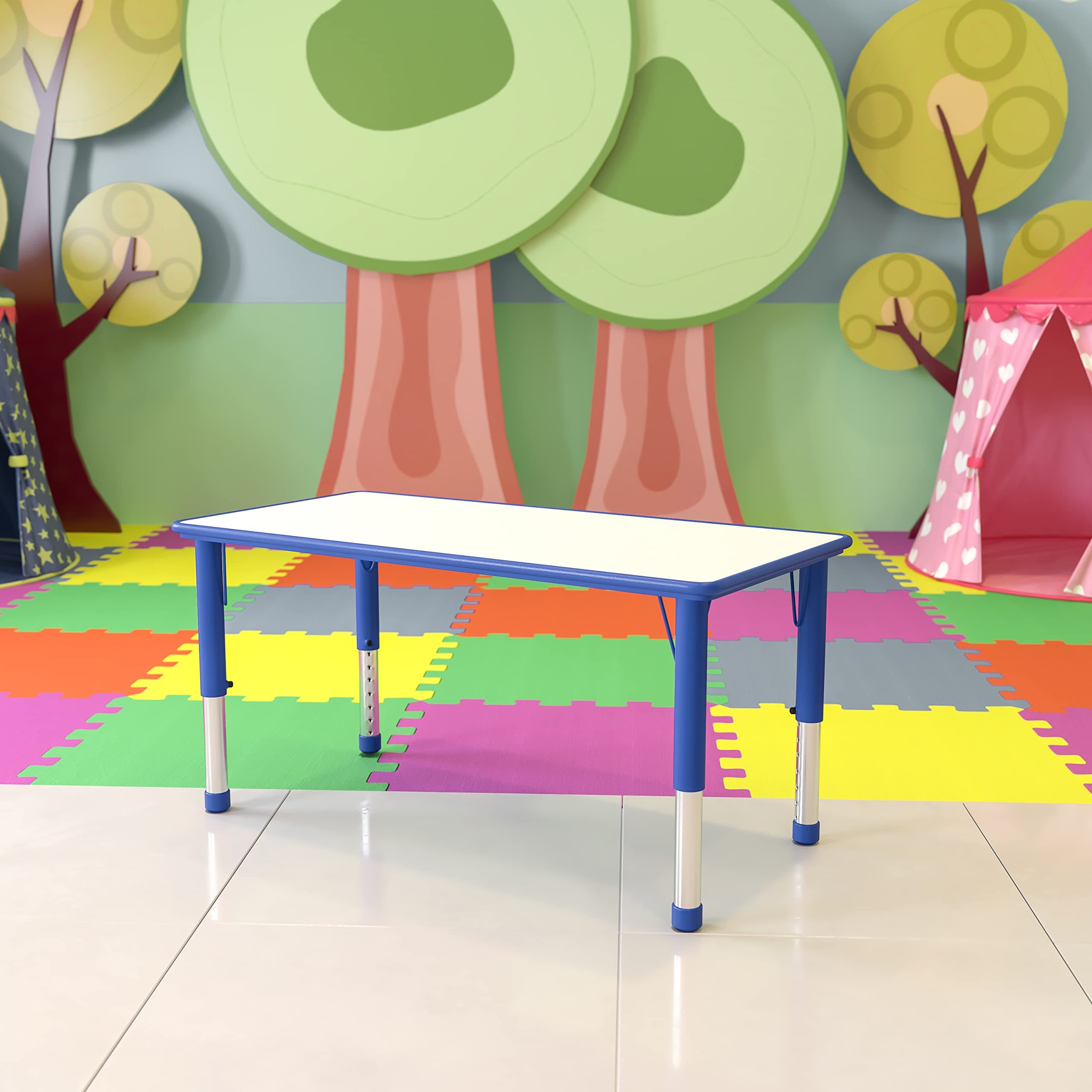 Adjustable Kids Activity Table for Home Use, Height-Adjustable Classroom Table for Kids, 23.625" W x 47.25" D x 14.5-23.5" H, Blue