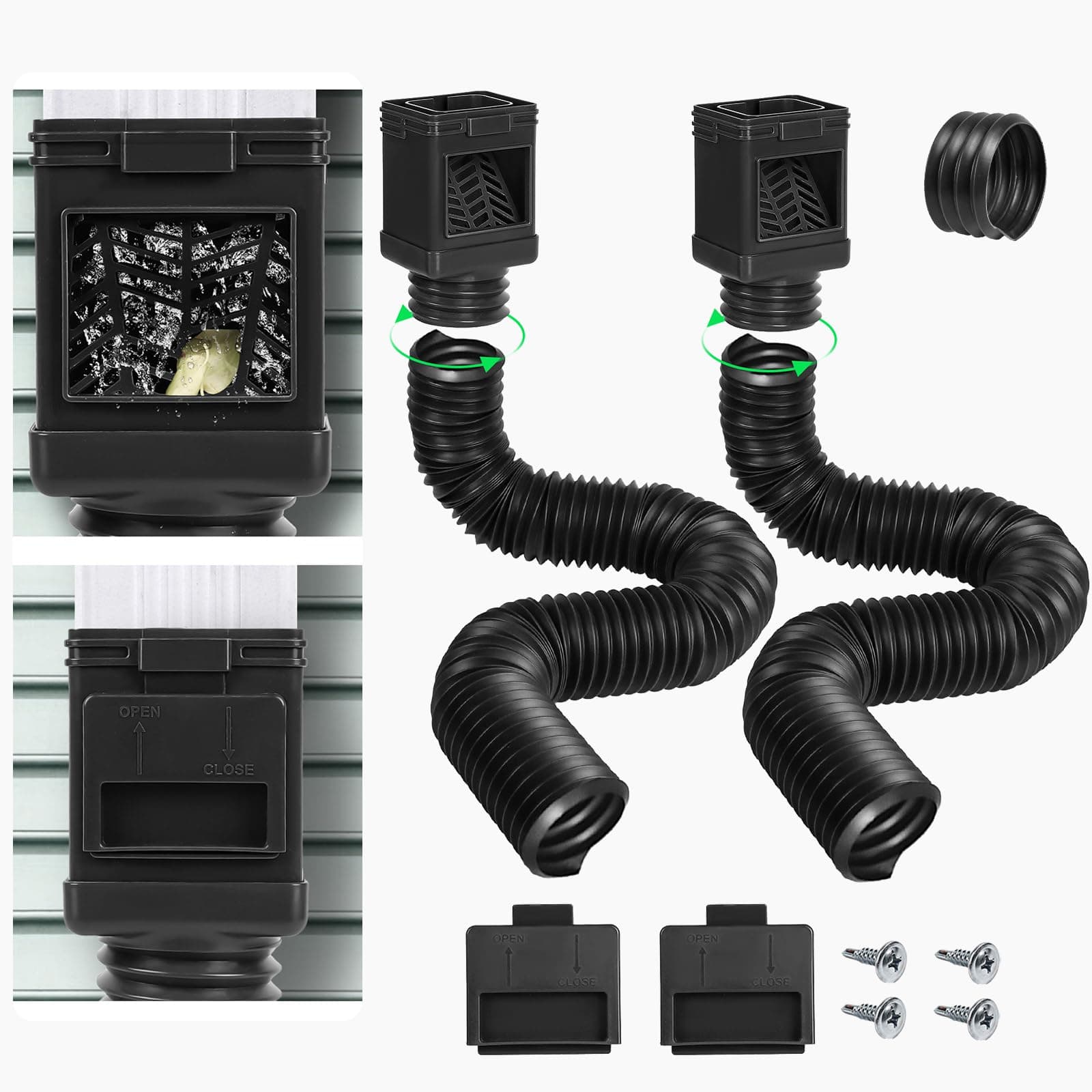 2 Pack Rain Gutter Downspout Extensions, Extra Long Downspout Extension, Leaf Eater Downspout Filter, Downspout Adapter Fit Both 2''×3'' and 3''×4'' Drainpipe, Black