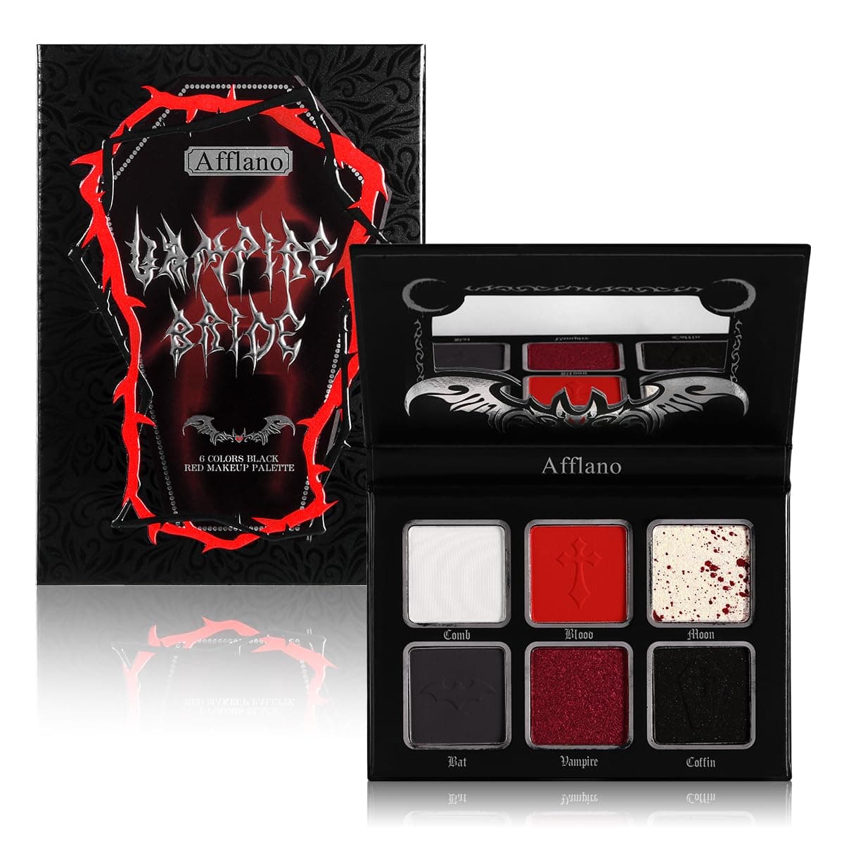 Red Black Eyeshadow Goth Makeup Palette, Vampire Blood Red Halloween Makeup Palette, Burgundy Dark Smokey Eye Shadow Palette Pigmented, Smoky Eyes Black Red Eyeshadow Costume Clown SFX Makeup