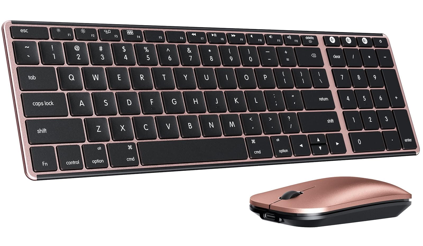 seenda Bluetooth Keyboard and Mouse Combo for Mac, SKM64-2 Rechargeable Slim Wireless Keyboard Mouse Compact, 3 Multi-Device Connection, Compatible for Mac, MacBook Pro/Air, iPad, Black Rose Gold