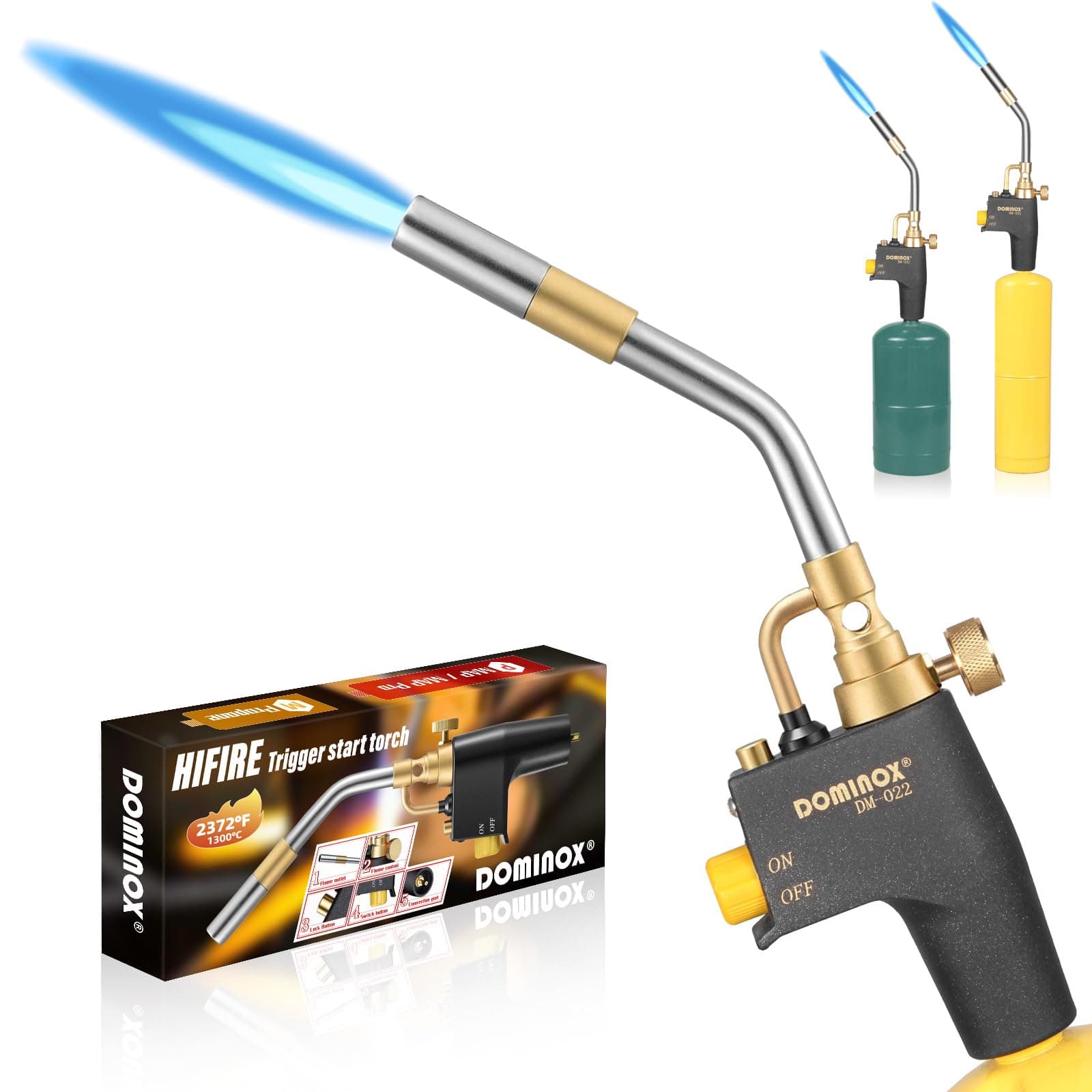 DOMINOX Propane Torch Head, High Intensity Torch Head Trigger Start Gas Torch, Soldering Torch for Propane MAP MAPP Tank, Soldering, Ignition, Barbecue, Lighting