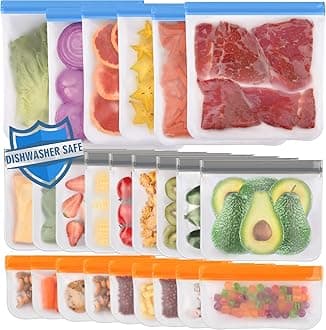 Lerine 24 Pack Dishwasher Safe Reusable Bags Silicone, Extra Thick Leakproof Reusable Freezer Bags, BPA Free Food Storage Bags for Lunch Meat Veggies (6 Gallon 9 Snack 9 Sandwich Bags)