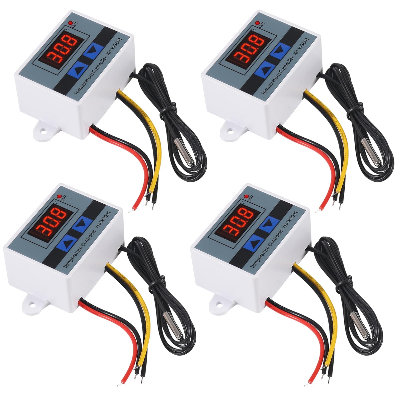 UMLIFE 4PCS XH-W3001 Digital LED Temperature Controller Module Digital Thermostat Switch with Waterproof Probe Programmable Heating Cooling Electronic Thermostat Range from -50℃ to 110℃ (12V 10A 120W)